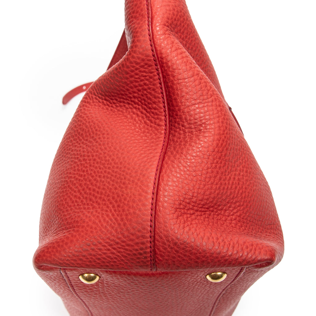 Shoulder Bag Shopping Tote Red Vitello Caribu Leather