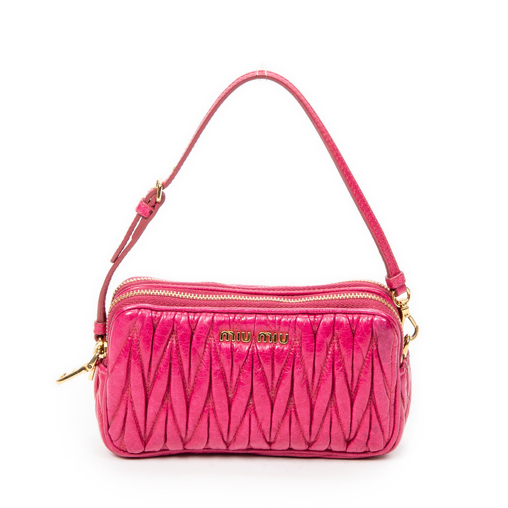 Pouch Double Zip Pouch Fuchsia Pink Matelasse Lux Leather
