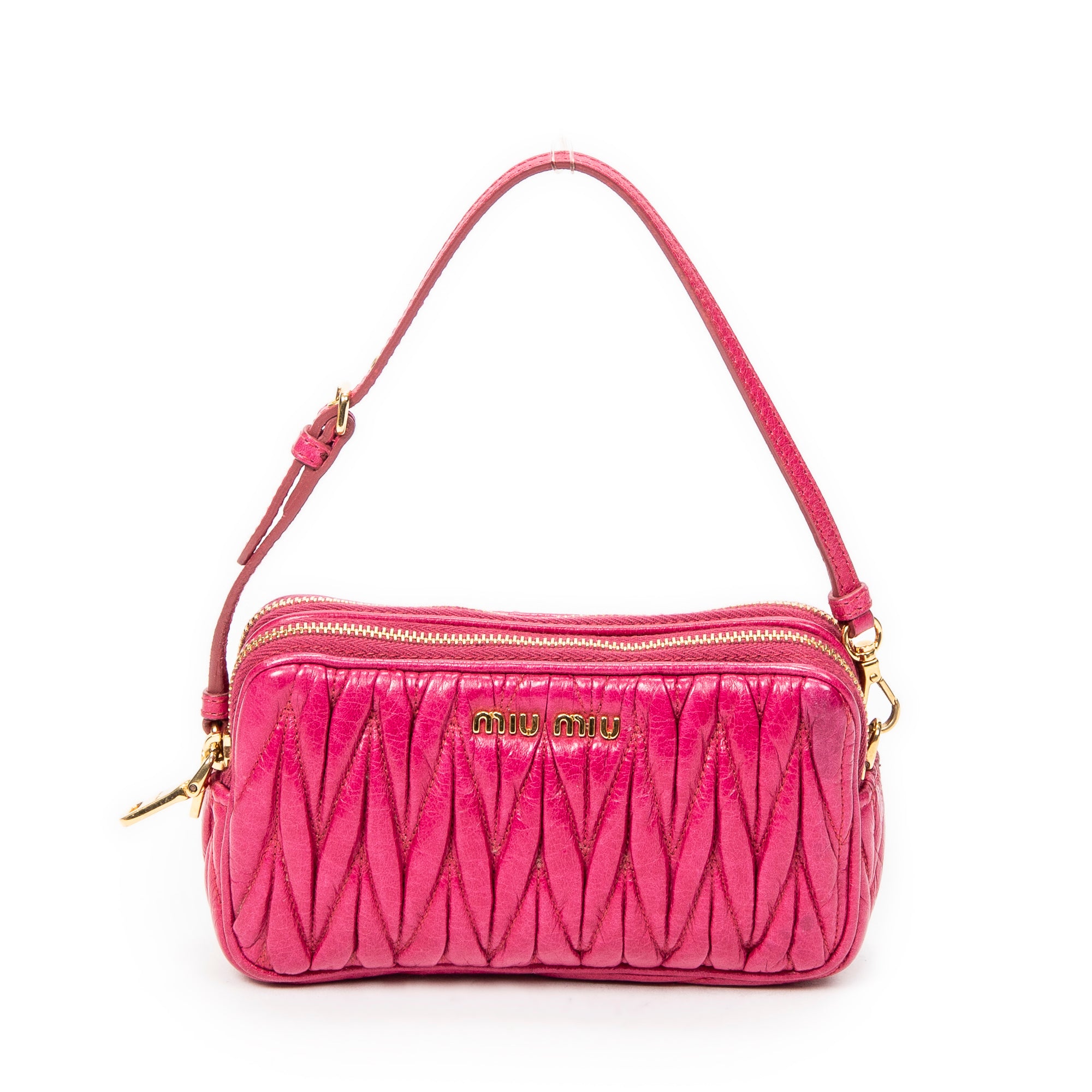 Pouch Double Zip Pouch Fuchsia Pink Matelasse Lux Leather
