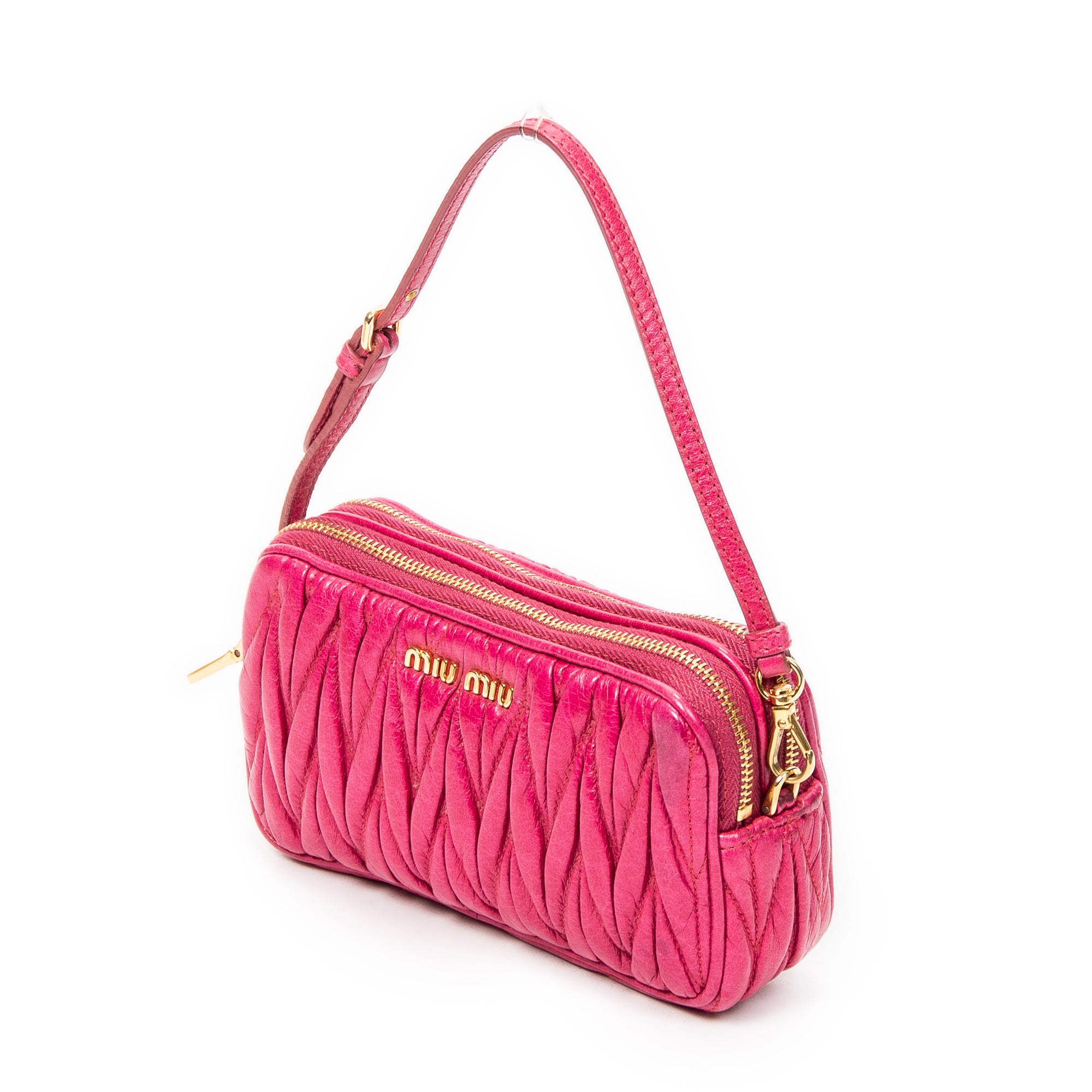 Pouch Double Zip Pouch Fuchsia Pink Matelasse Lux Leather