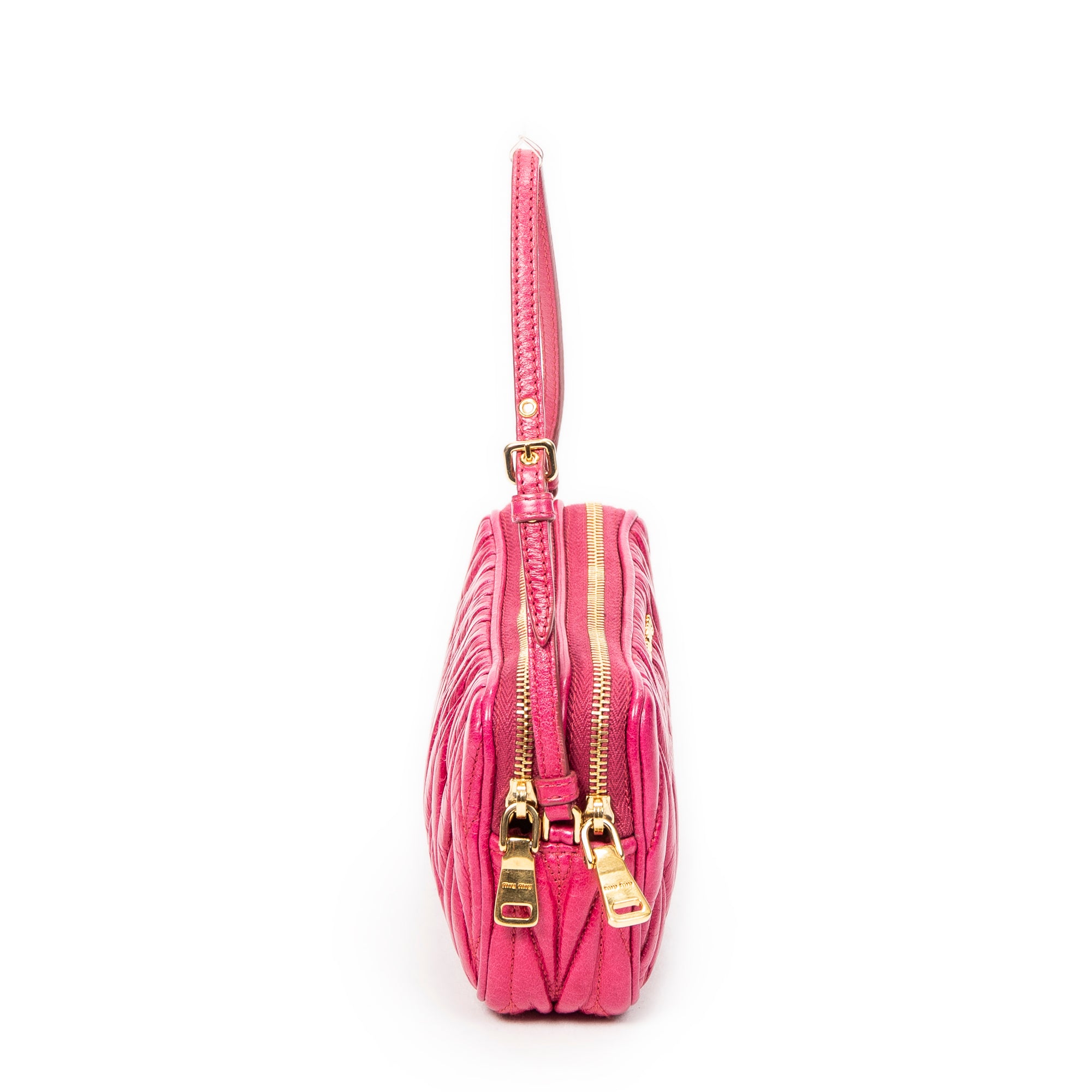 Pouch Double Zip Pouch Fuchsia Pink Matelasse Lux Leather