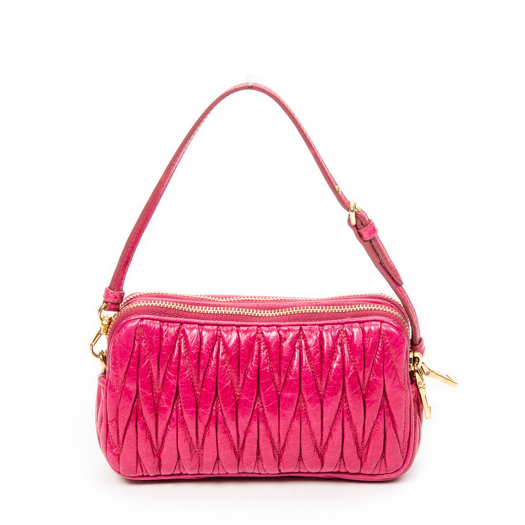 Pouch Double Zip Pouch Fuchsia Pink Matelasse Lux Leather