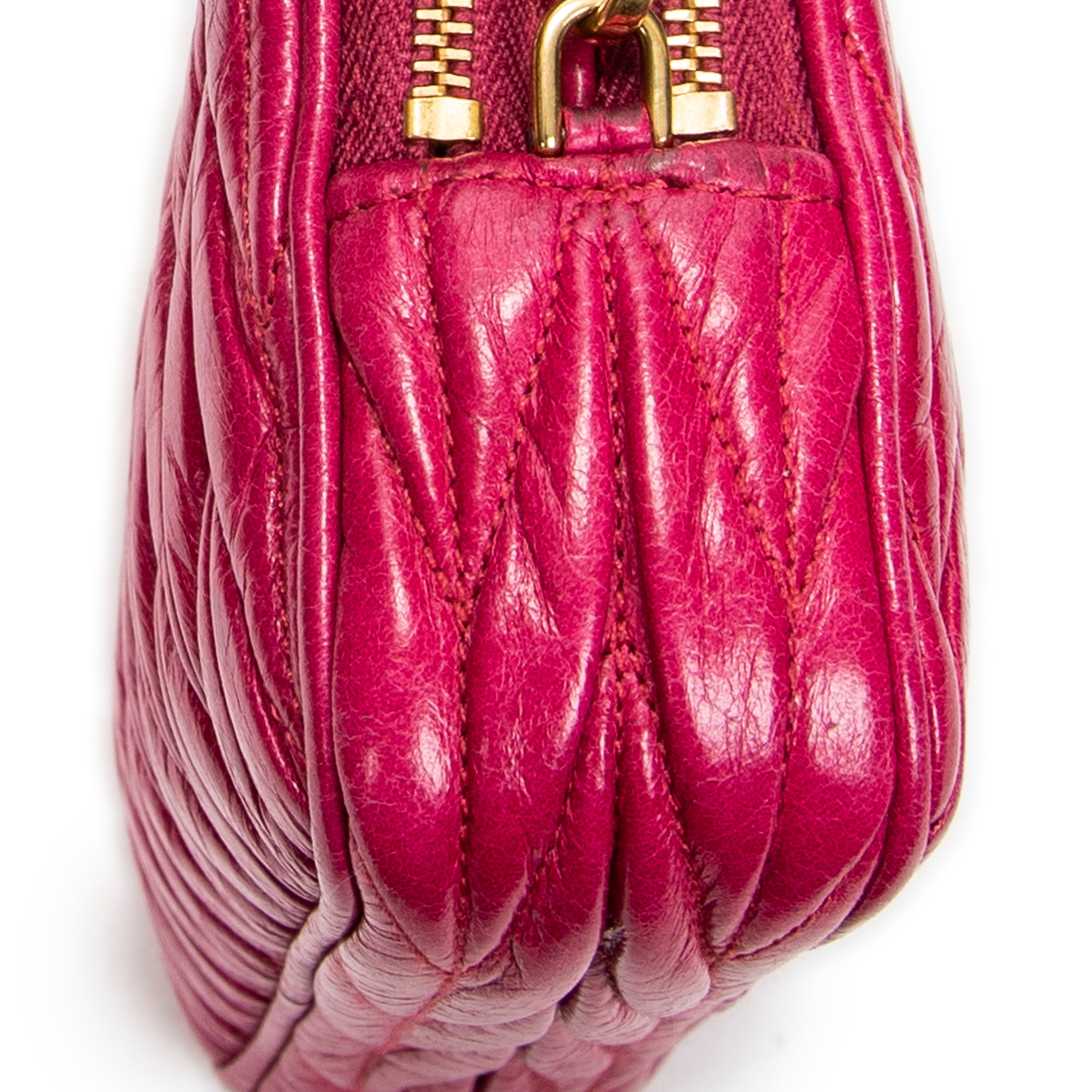 Pouch Double Zip Pouch Fuchsia Pink Matelasse Lux Leather