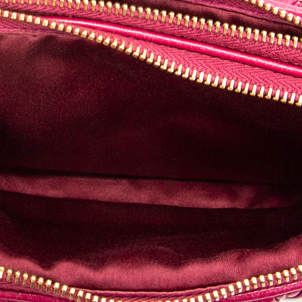 Pouch Double Zip Pouch Fuchsia Pink Matelasse Lux Leather