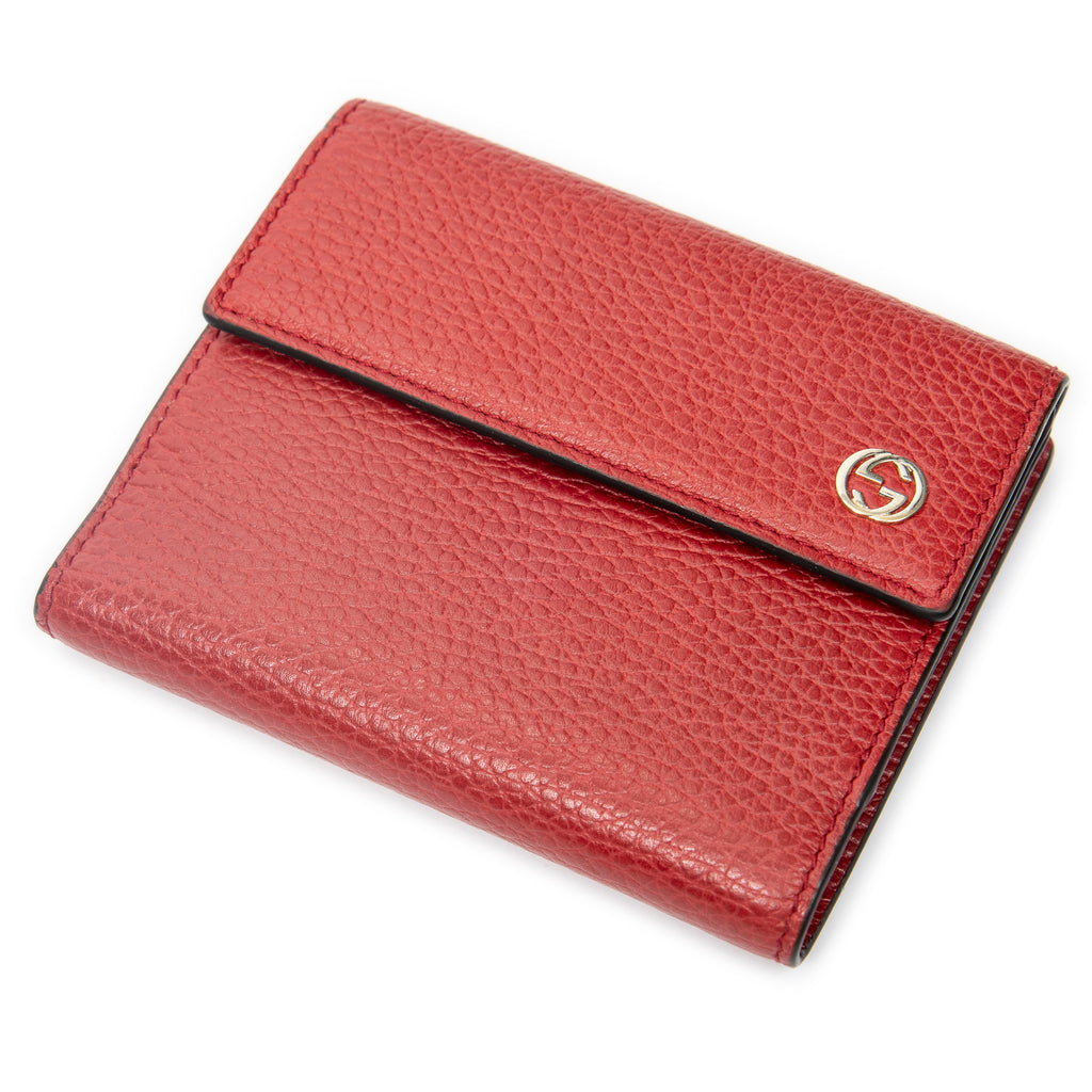 Wallet Interlocking G Compact Wallet Red Grained Calfskin Leather