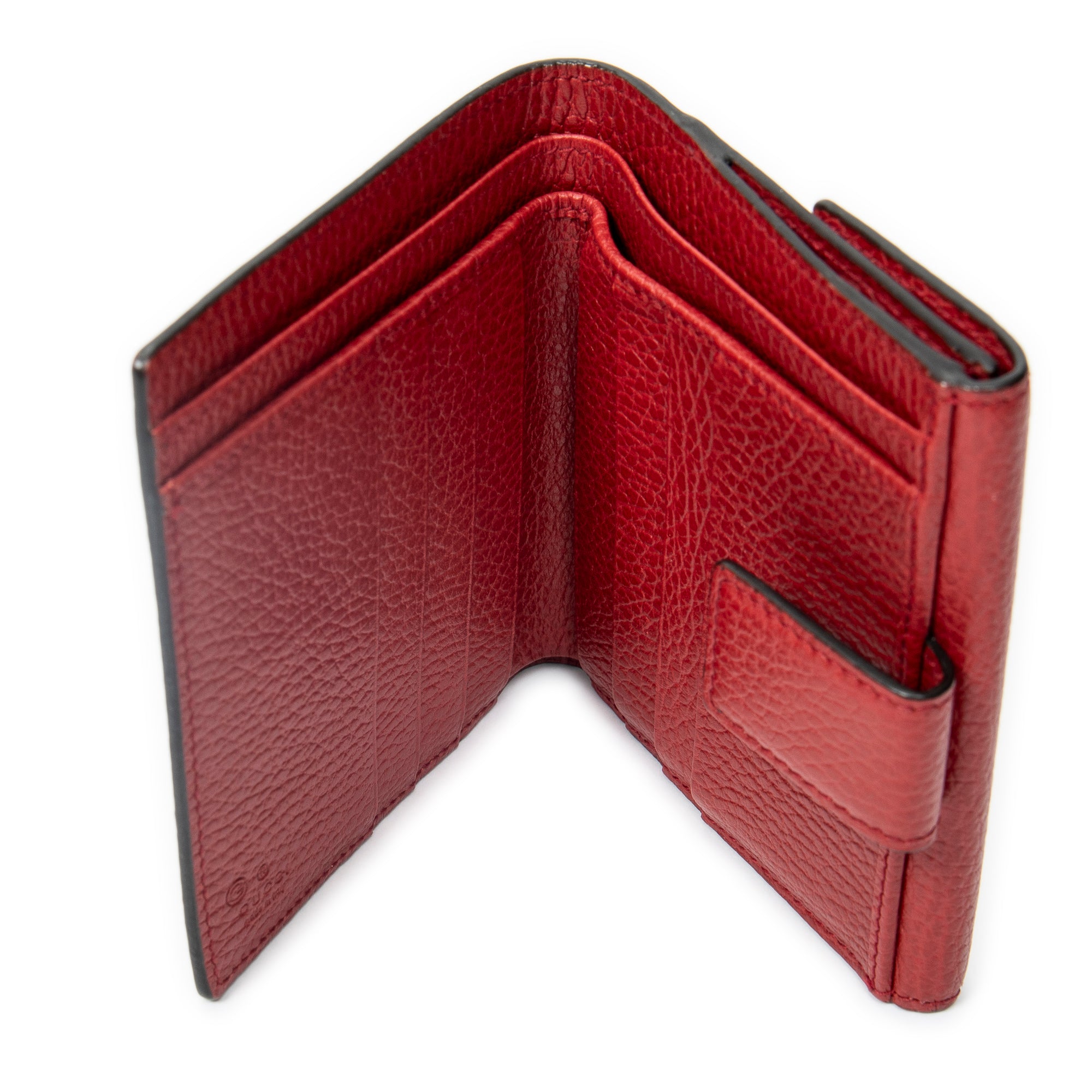 Wallet Interlocking G Compact Wallet Red Grained Calfskin Leather