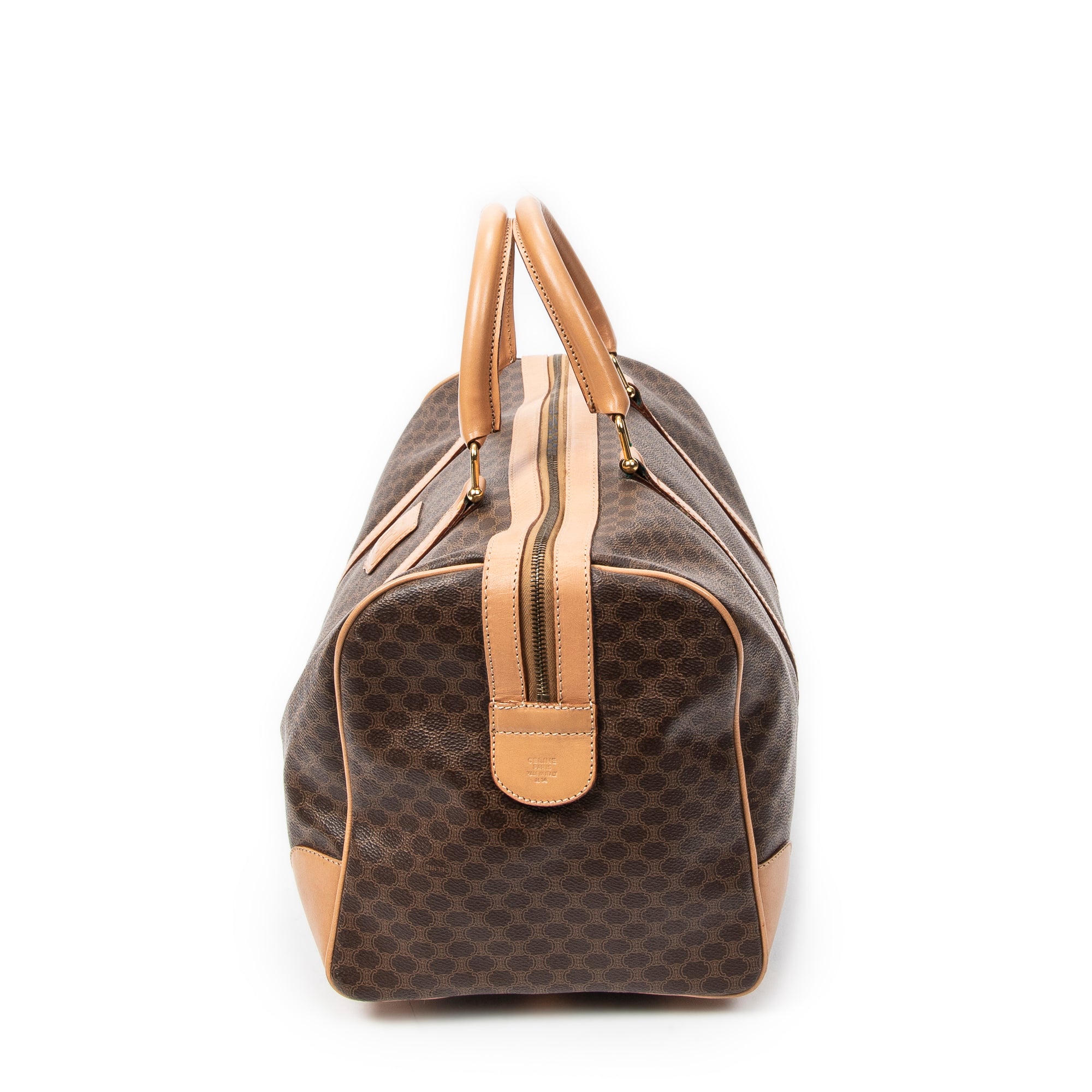 Travel Bag Vintage Medium Travel Boston Brown Macadam Coated Canvas