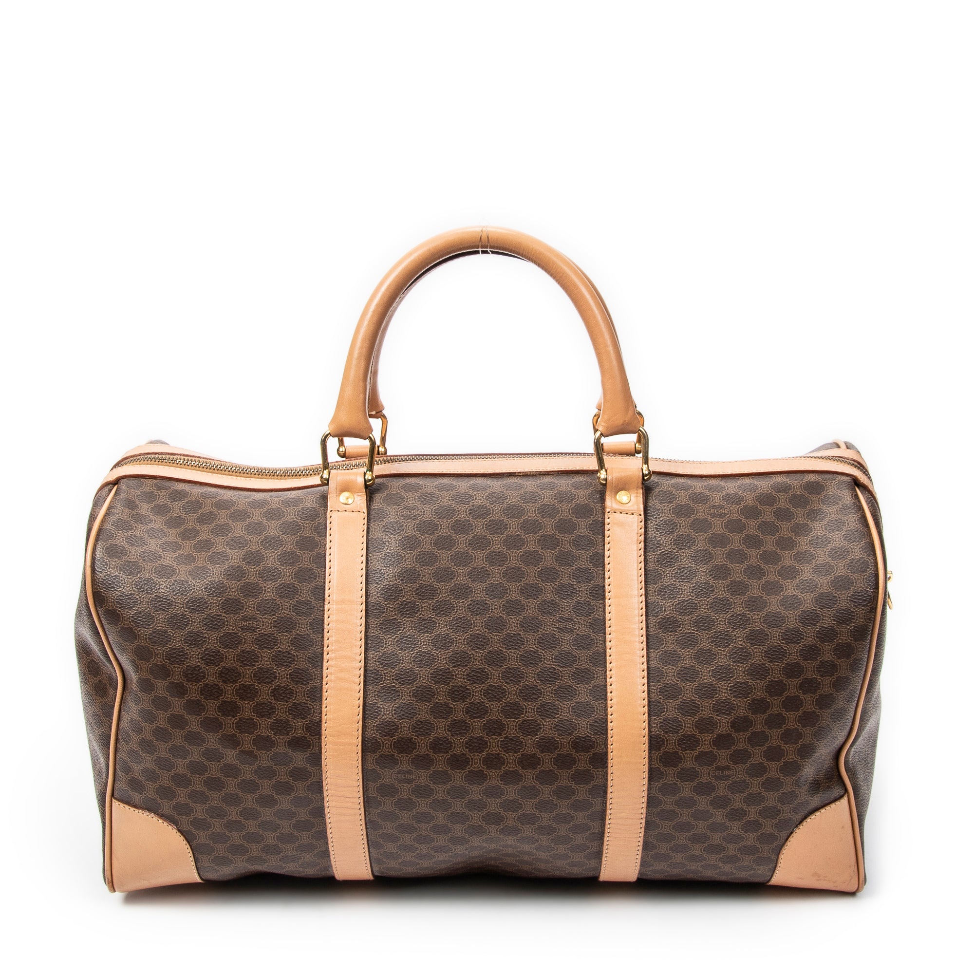 Travel Bag Vintage Medium Travel Boston Brown Macadam Coated Canvas