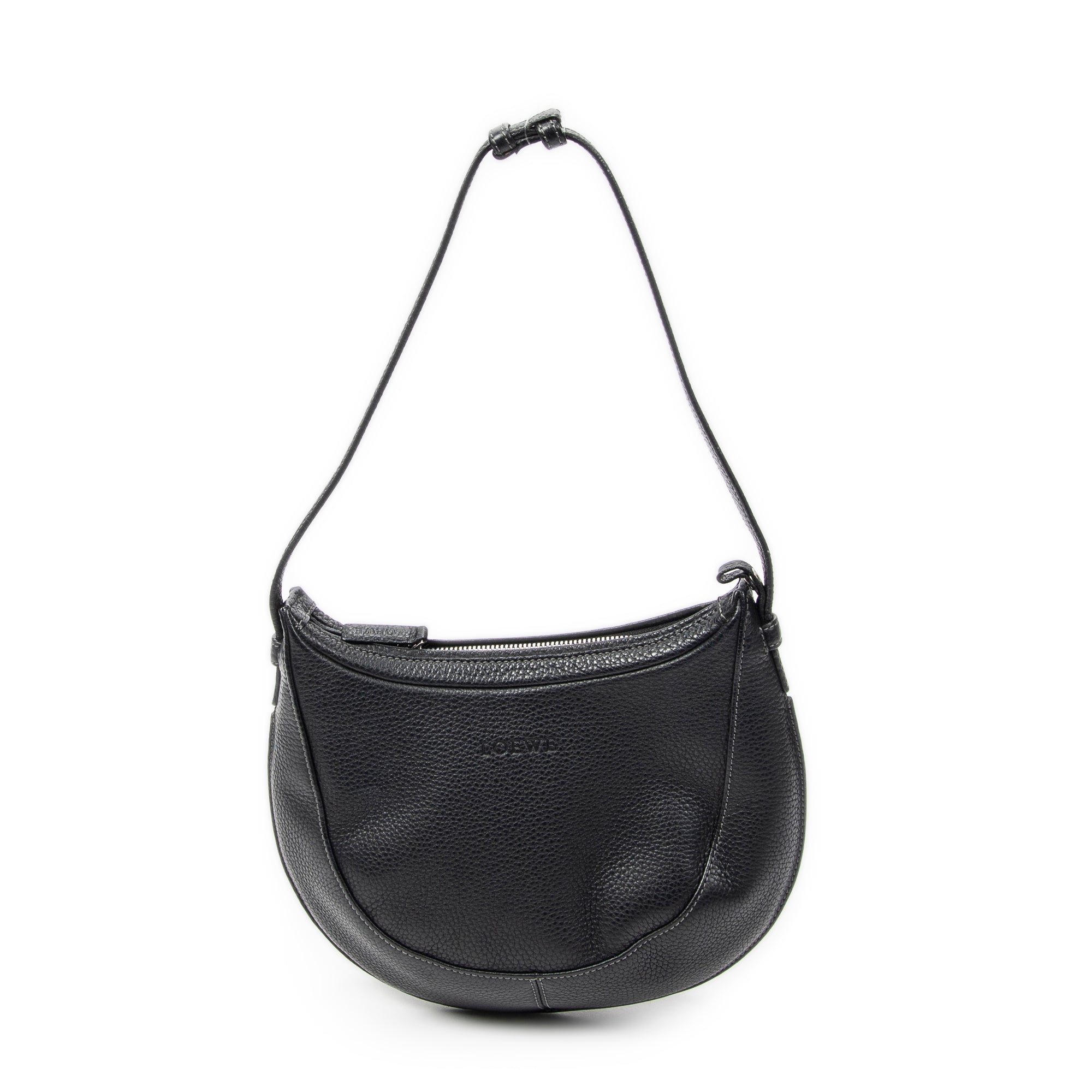 Shoulder Bag Vintage Round Hobo Black Grained Calfskin Leather