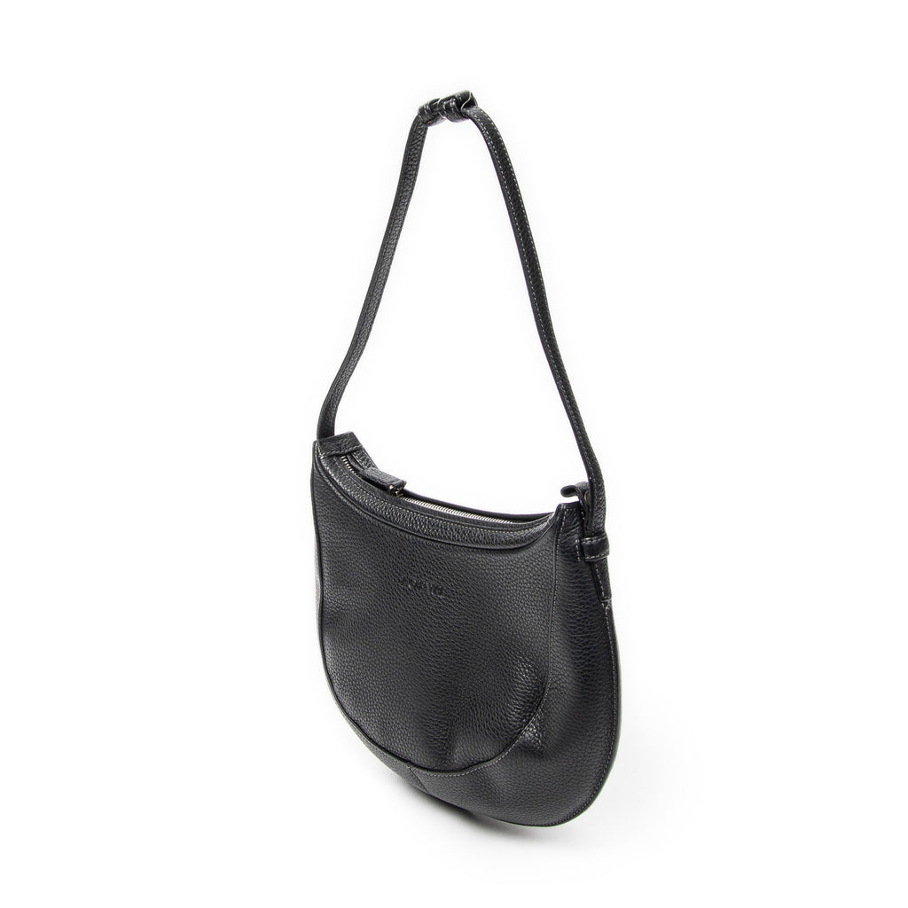Shoulder Bag Vintage Round Hobo Black Grained Calfskin Leather