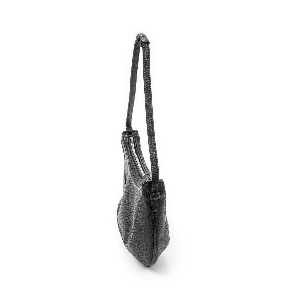 Shoulder Bag Vintage Round Hobo Black Grained Calfskin Leather