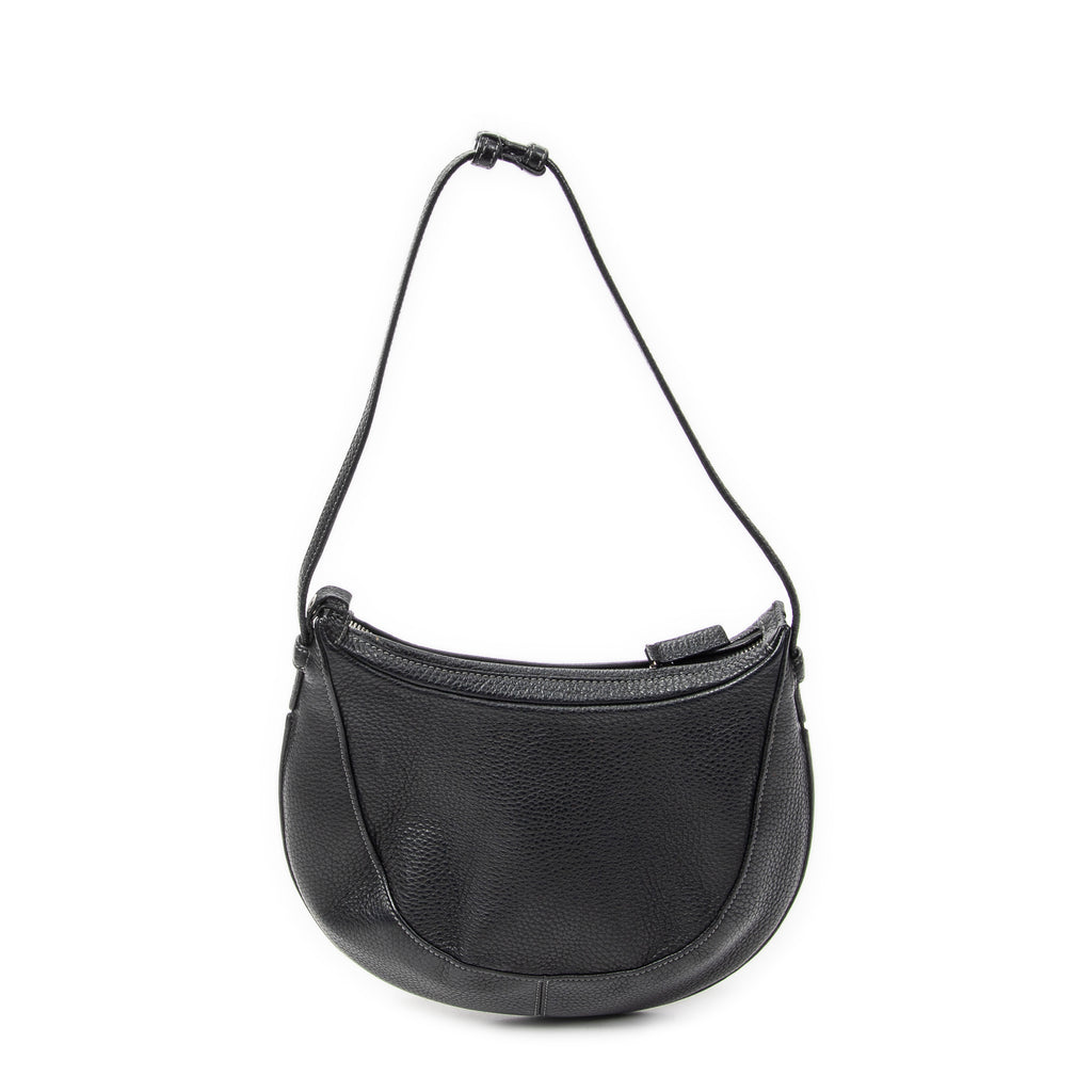 Shoulder Bag Vintage Round Hobo Black Grained Calfskin Leather