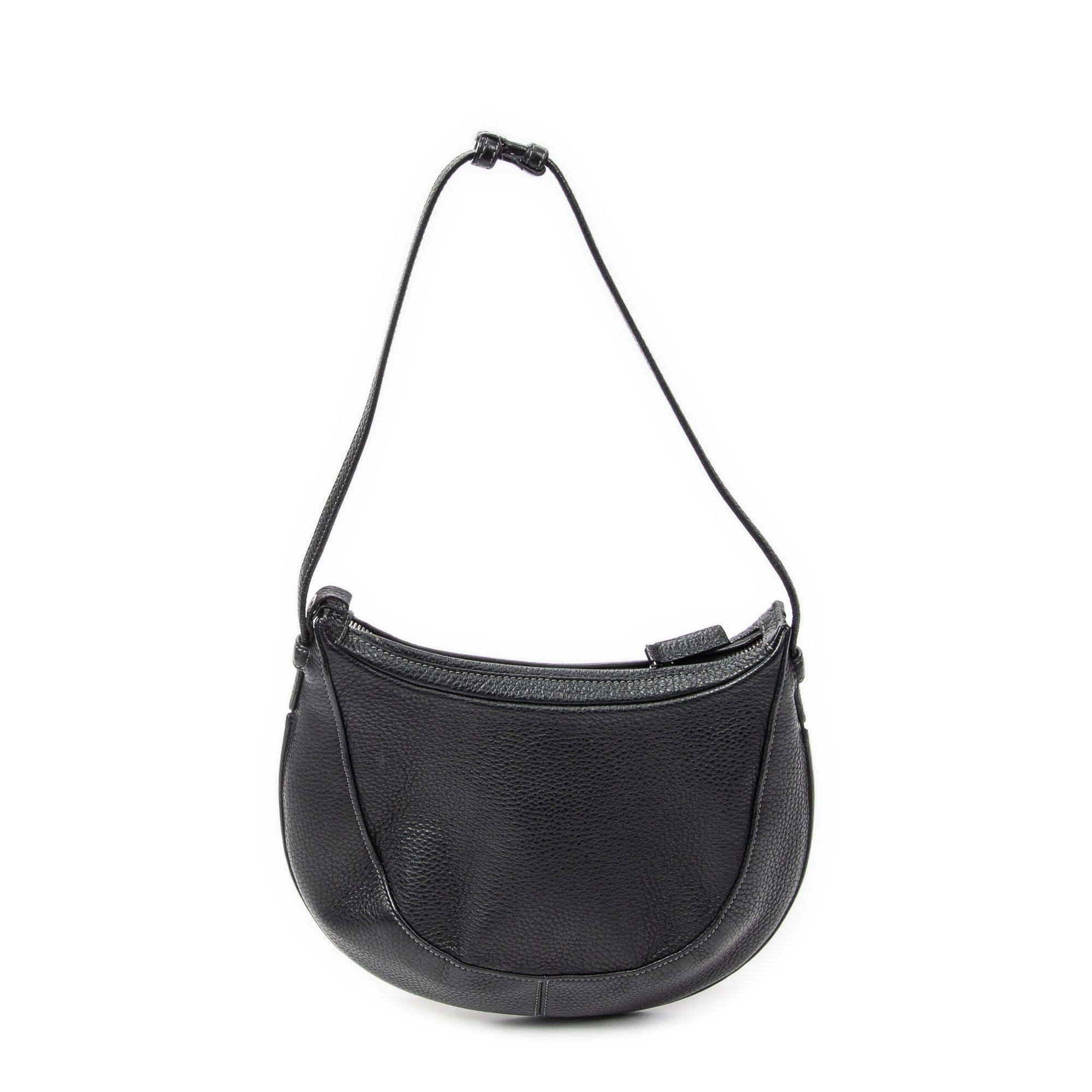 Shoulder Bag Vintage Round Hobo Black Grained Calfskin Leather