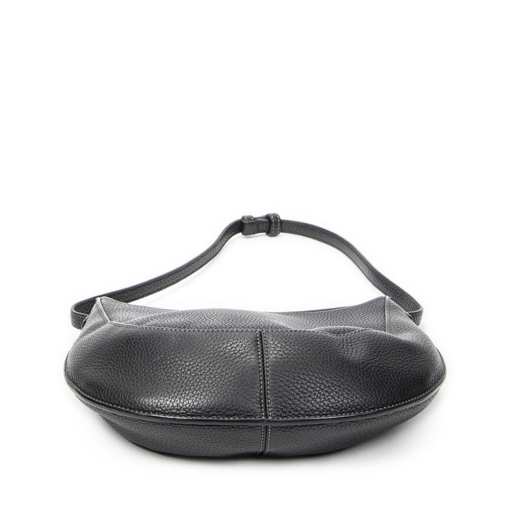 Shoulder Bag Vintage Round Hobo Black Grained Calfskin Leather