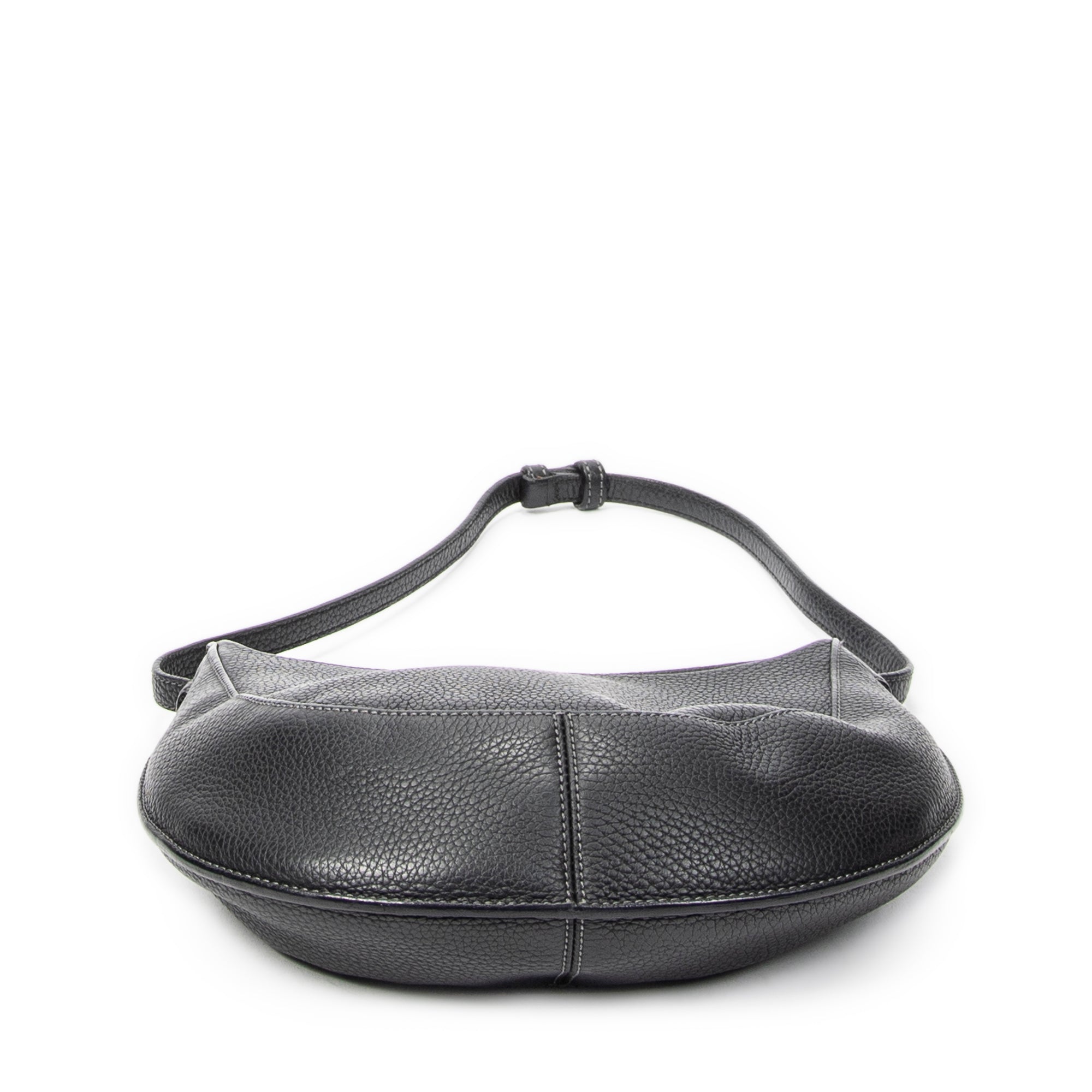 Shoulder Bag Vintage Round Hobo Black Grained Calfskin Leather