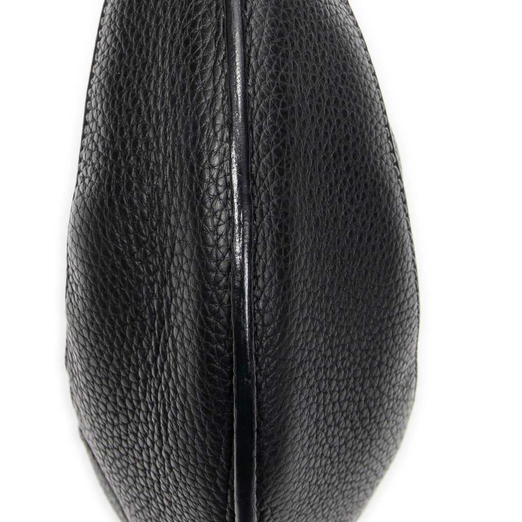 Shoulder Bag Vintage Round Hobo Black Grained Calfskin Leather