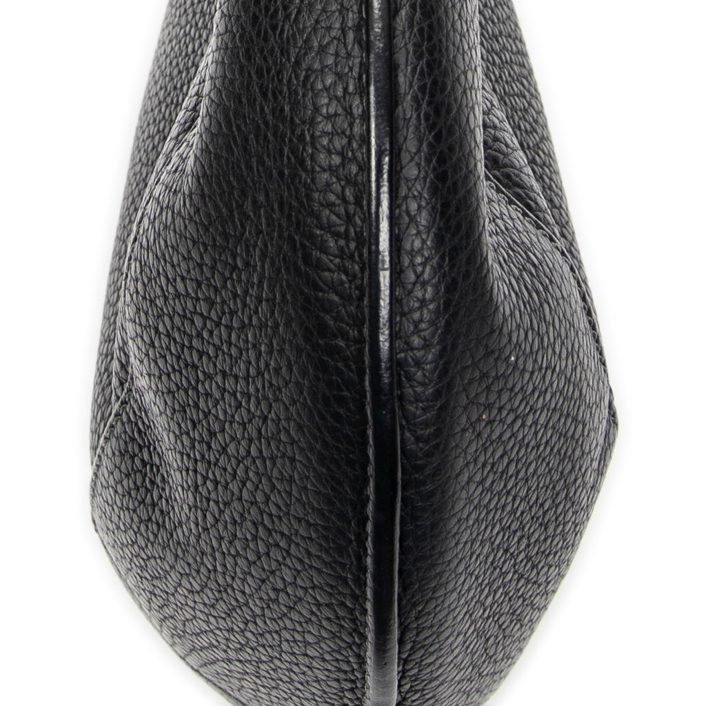 Shoulder Bag Vintage Round Hobo Black Grained Calfskin Leather