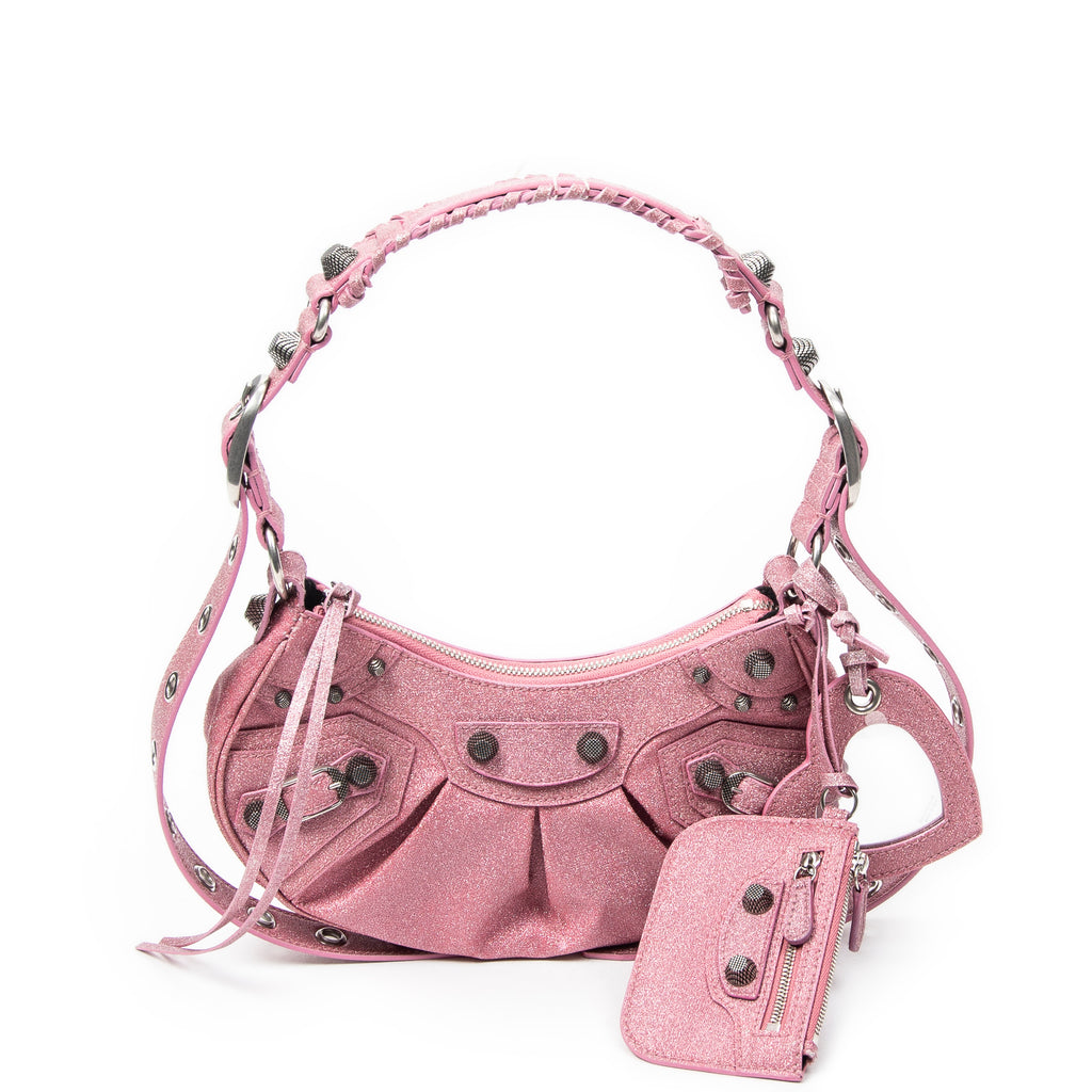 Shoulder Bag Le Cagole XS Pink Glitter Canvas
