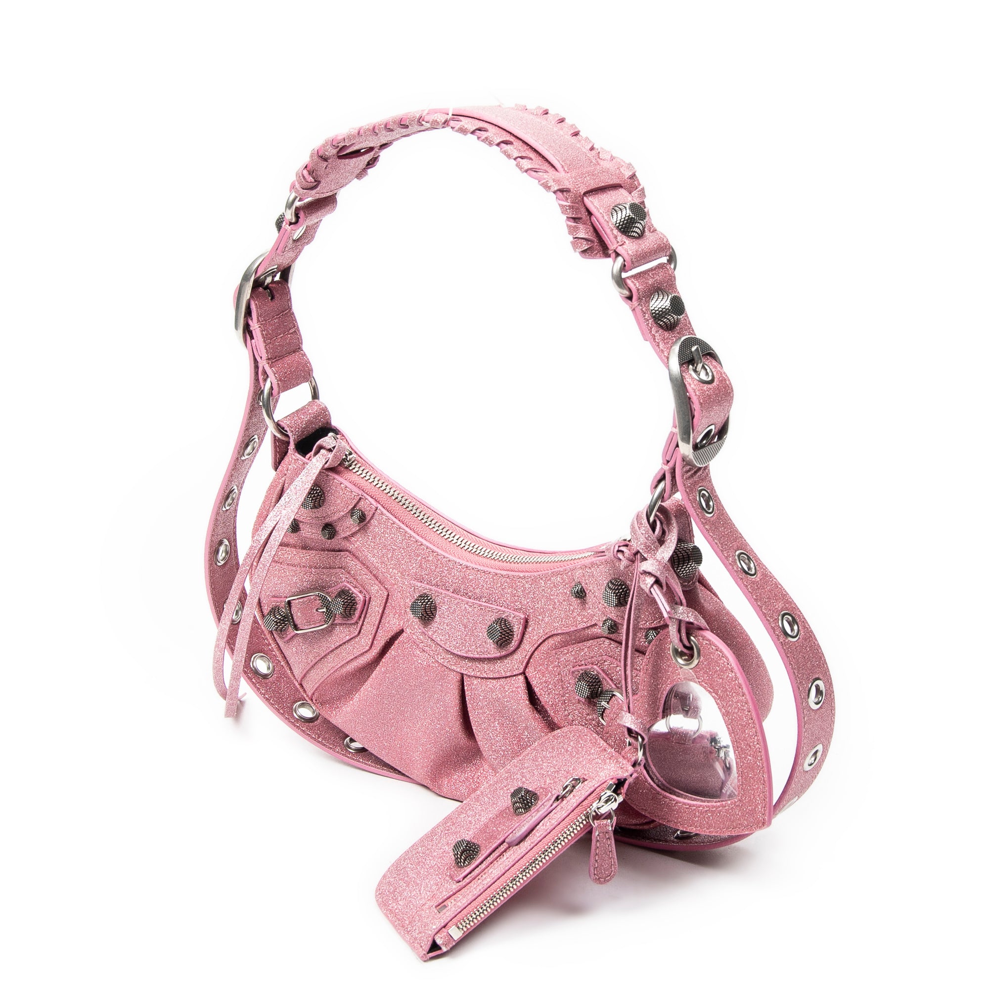 Shoulder Bag Le Cagole XS Pink Glitter Canvas