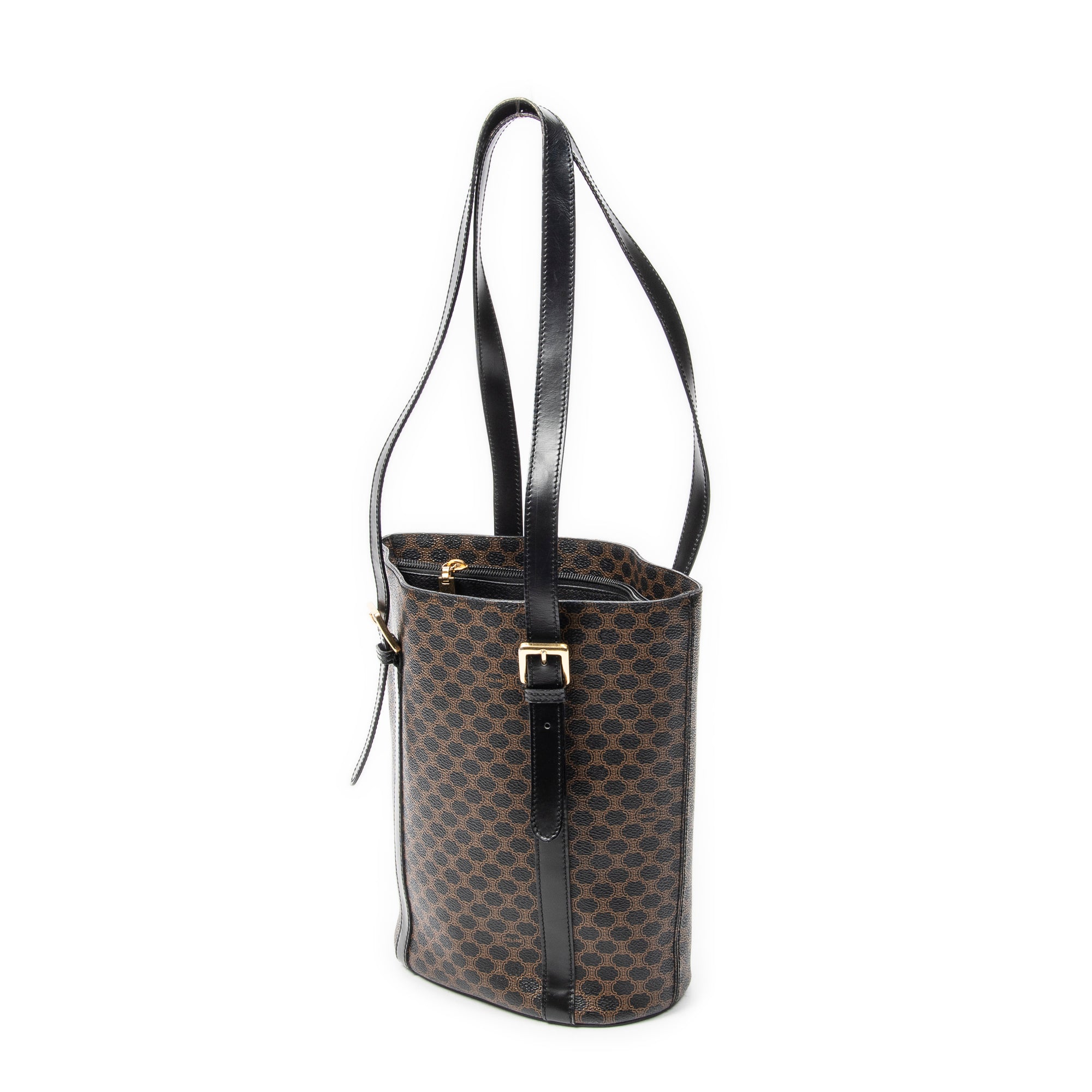 Shoulder Bag Vintage Vertical Shopping Tote Brown Macadam Coated Canvas
