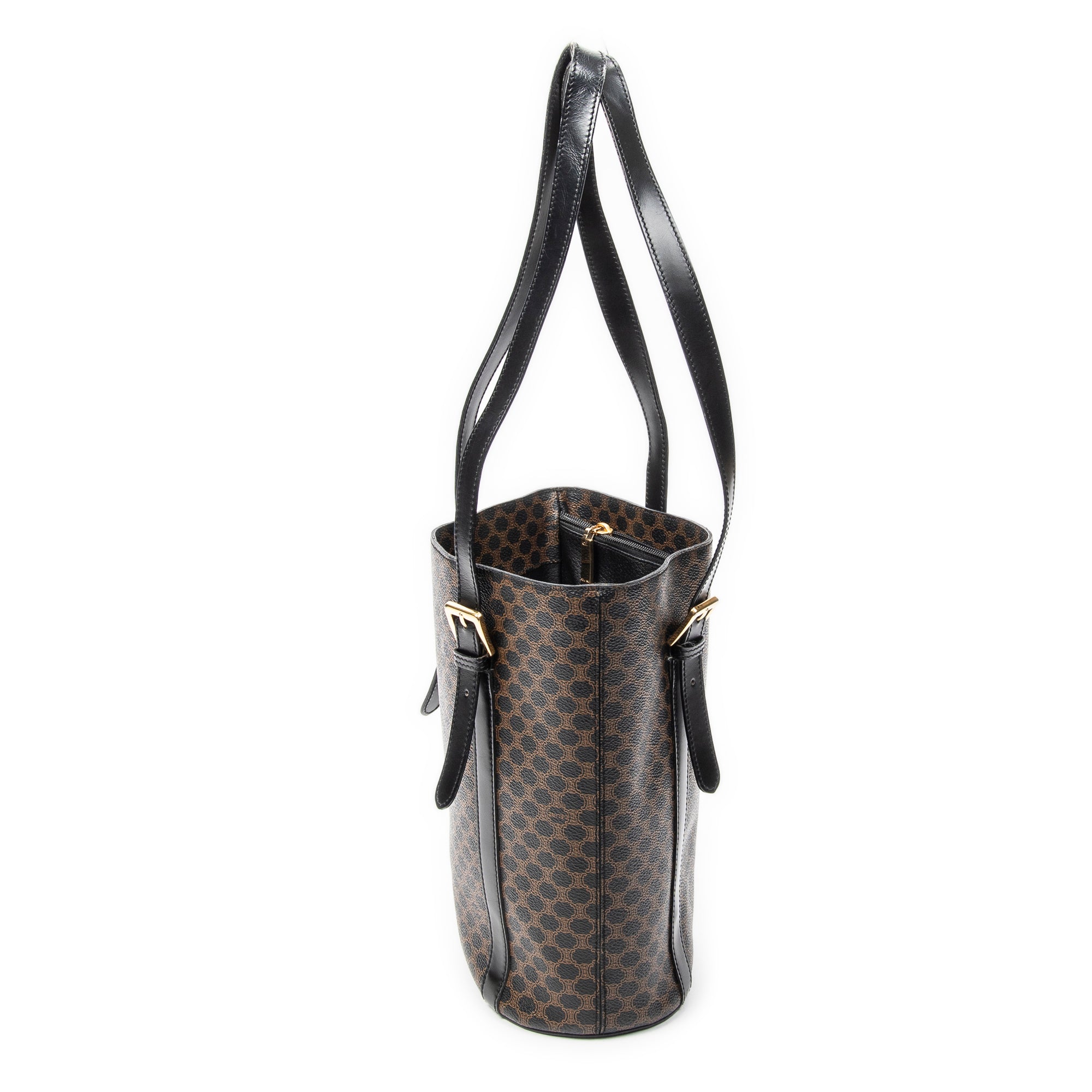 Shoulder Bag Vintage Vertical Shopping Tote Brown Macadam Coated Canvas