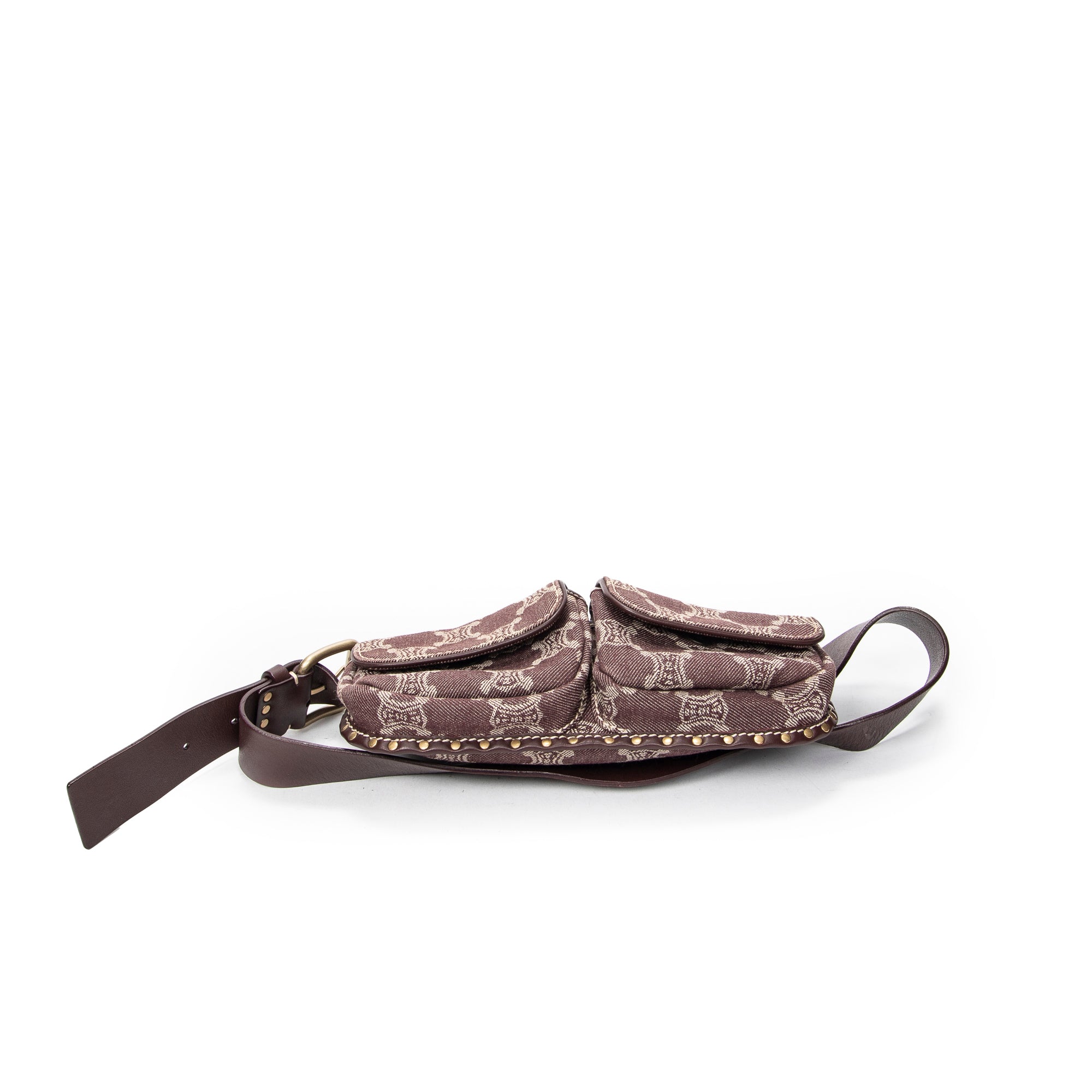 Waist Bag Double Pocket Belt Bag Burgundy Macadam Denim Canvas