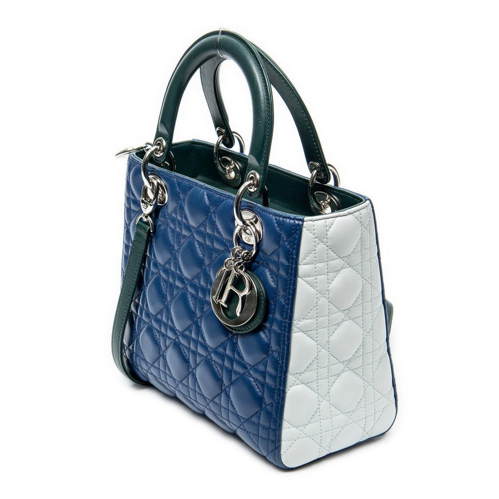 Shoulder Bag Medium Tricolor Lady Dior Zip Green Cannage Lambskin Leather