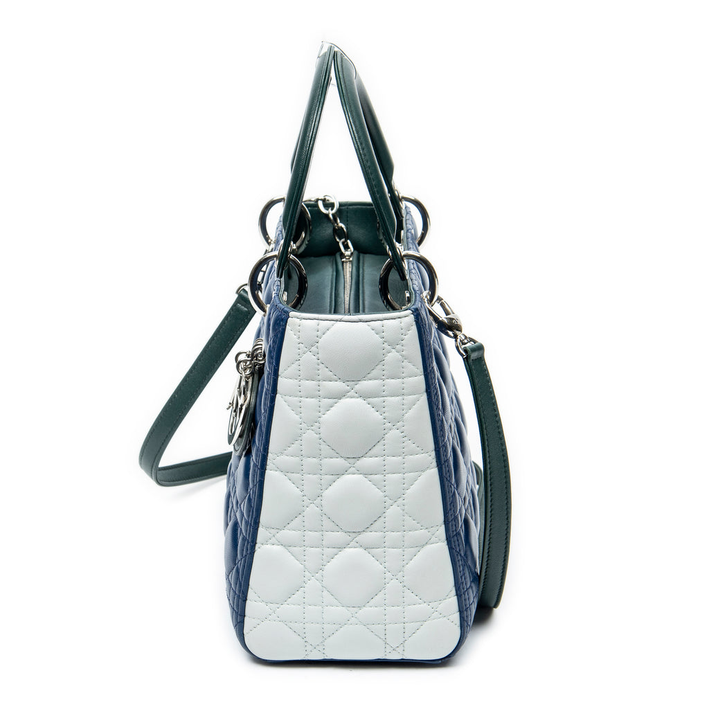 Shoulder Bag Medium Tricolor Lady Dior Zip Green Cannage Lambskin Leather