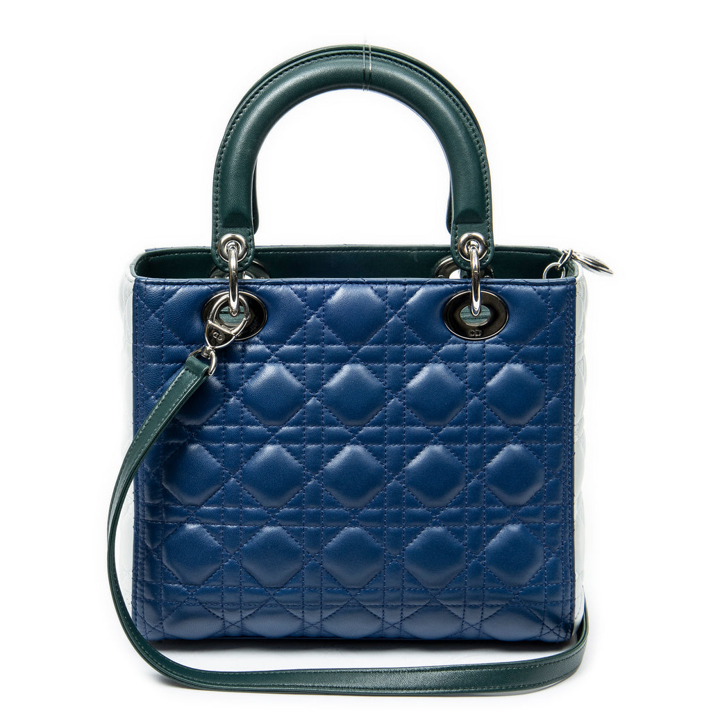 Shoulder Bag Medium Tricolor Lady Dior Zip Green Cannage Lambskin Leather