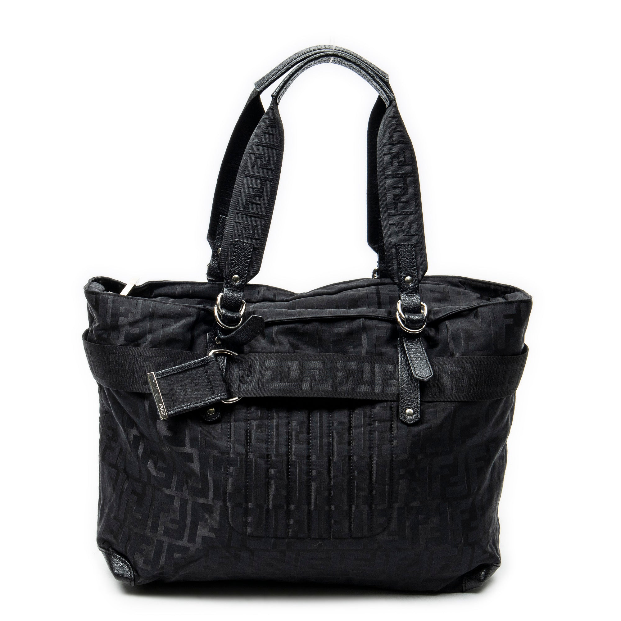 Shoulder Bag Medium Belt Tote Black Zucca Nylon Canvas