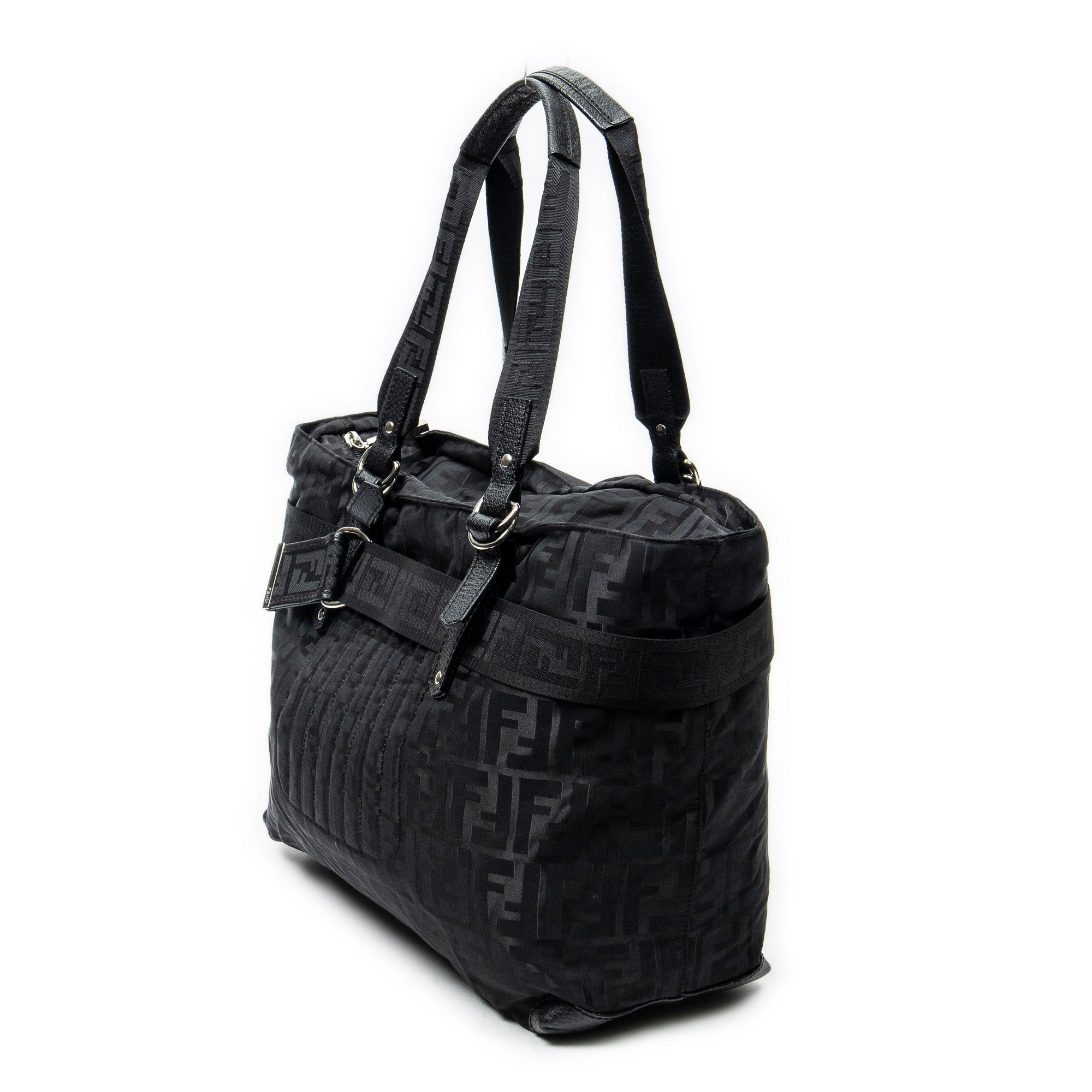 Shoulder Bag Medium Belt Tote Black Zucca Nylon Canvas
