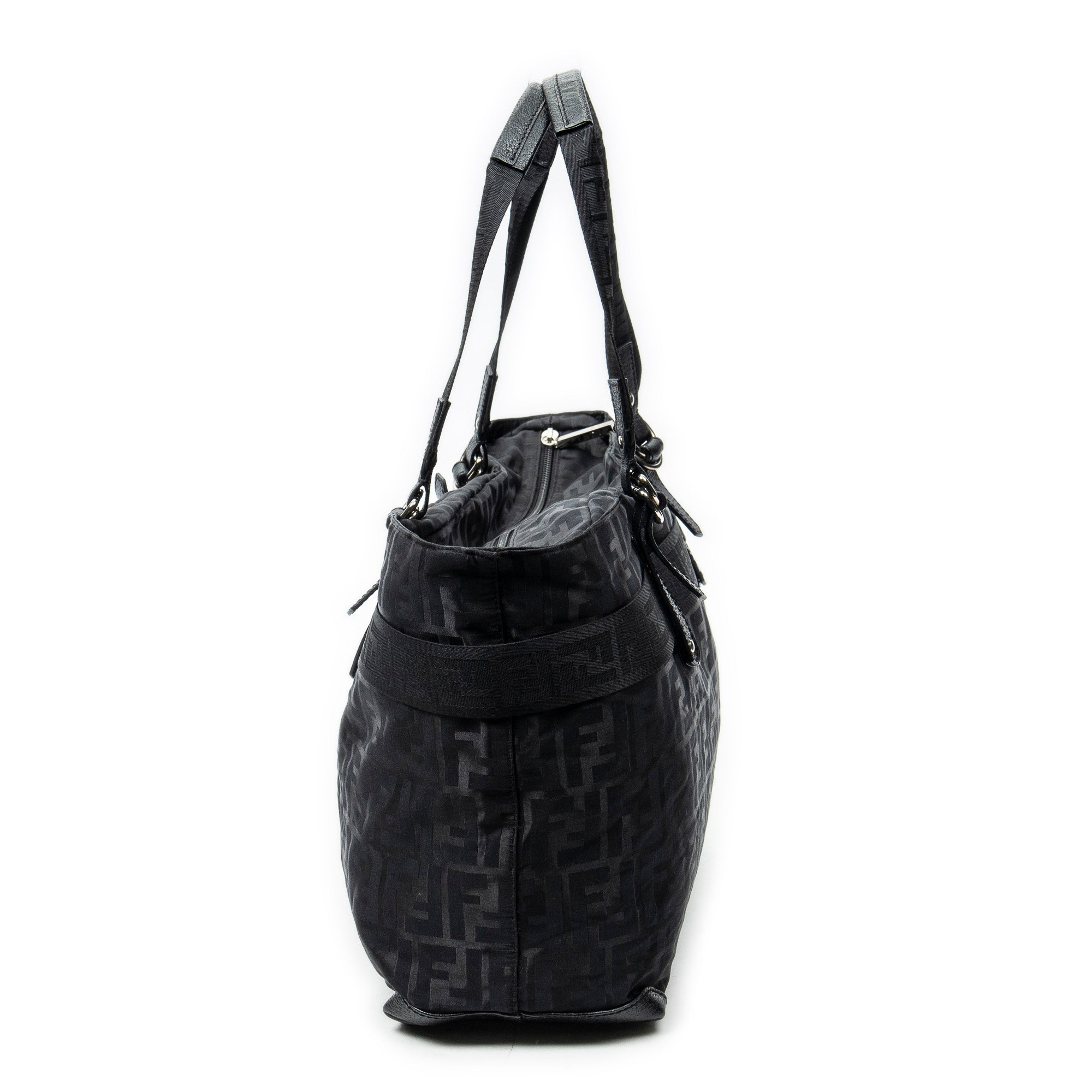 Shoulder Bag Medium Belt Tote Black Zucca Nylon Canvas