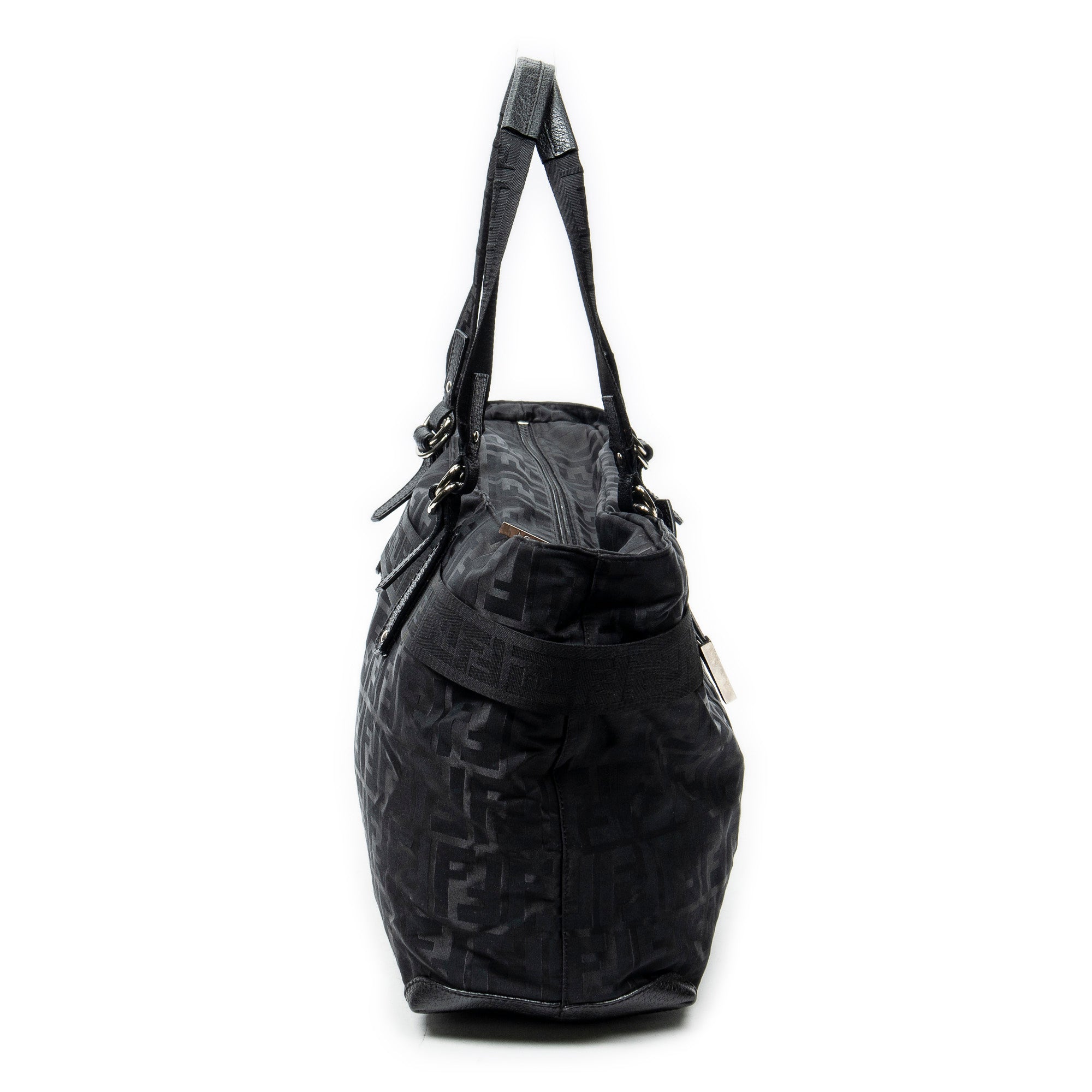Shoulder Bag Medium Belt Tote Black Zucca Nylon Canvas