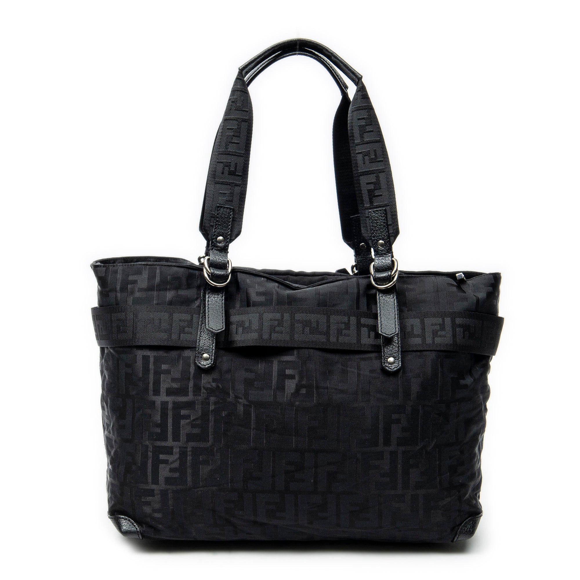 Shoulder Bag Medium Belt Tote Black Zucca Nylon Canvas