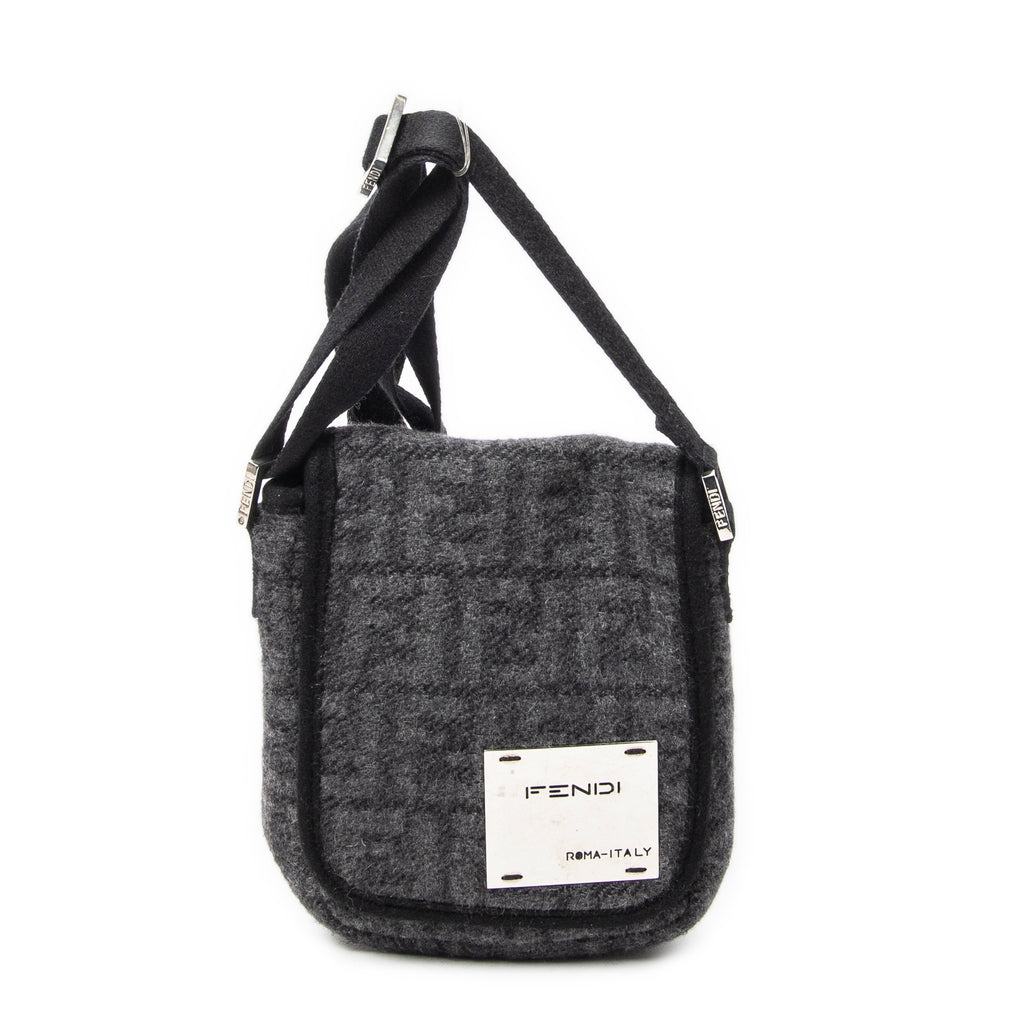 Shoulder Bag Mini FF Flap Crossbody Dark Grey Zucca Wool Canvas