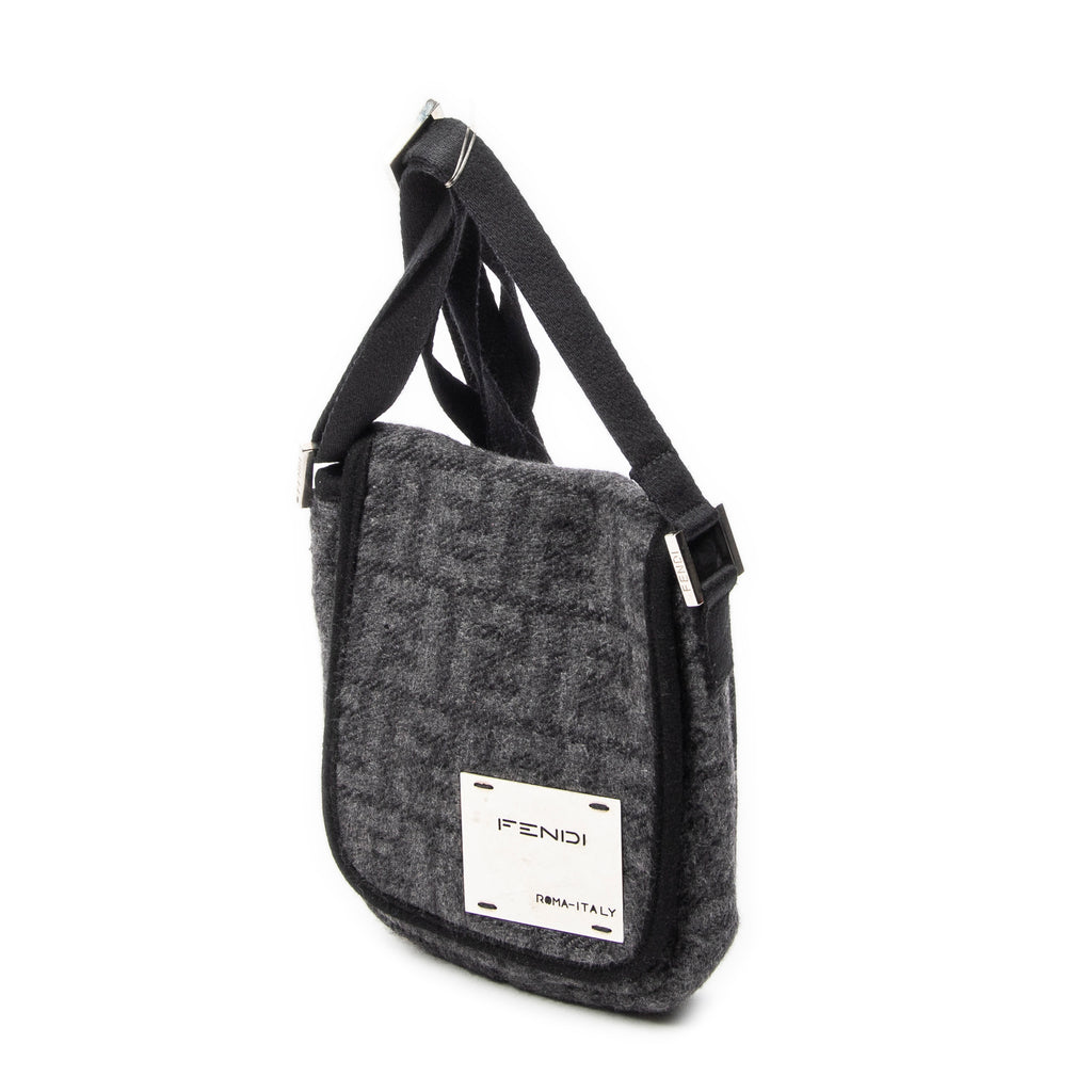 Shoulder Bag Mini FF Flap Crossbody Dark Grey Zucca Wool Canvas