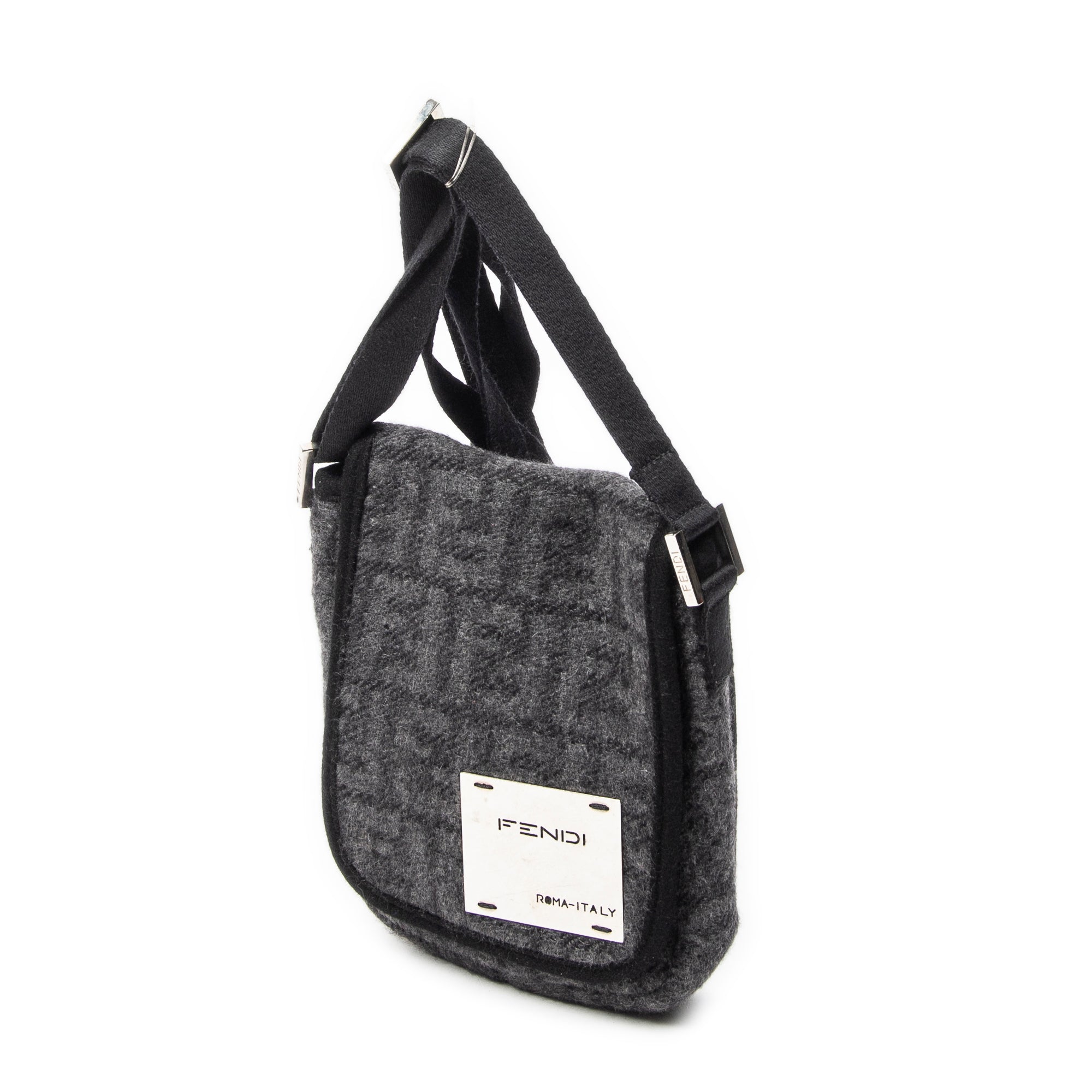 Shoulder Bag Mini FF Flap Crossbody Dark Grey Zucca Wool Canvas