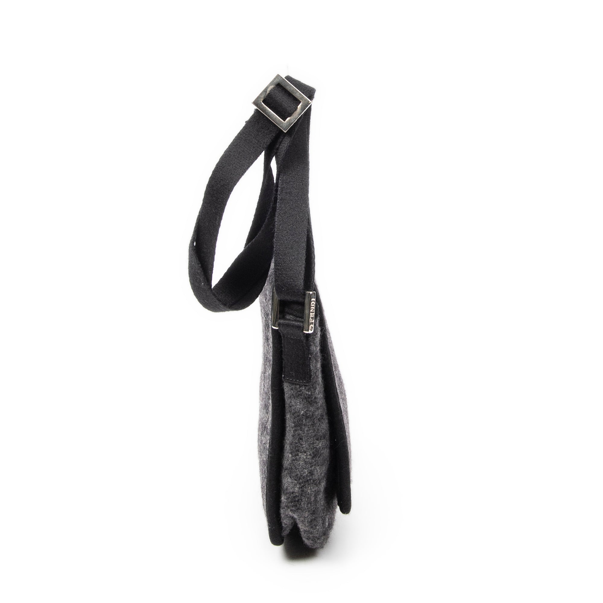 Shoulder Bag Mini FF Flap Crossbody Dark Grey Zucca Wool Canvas