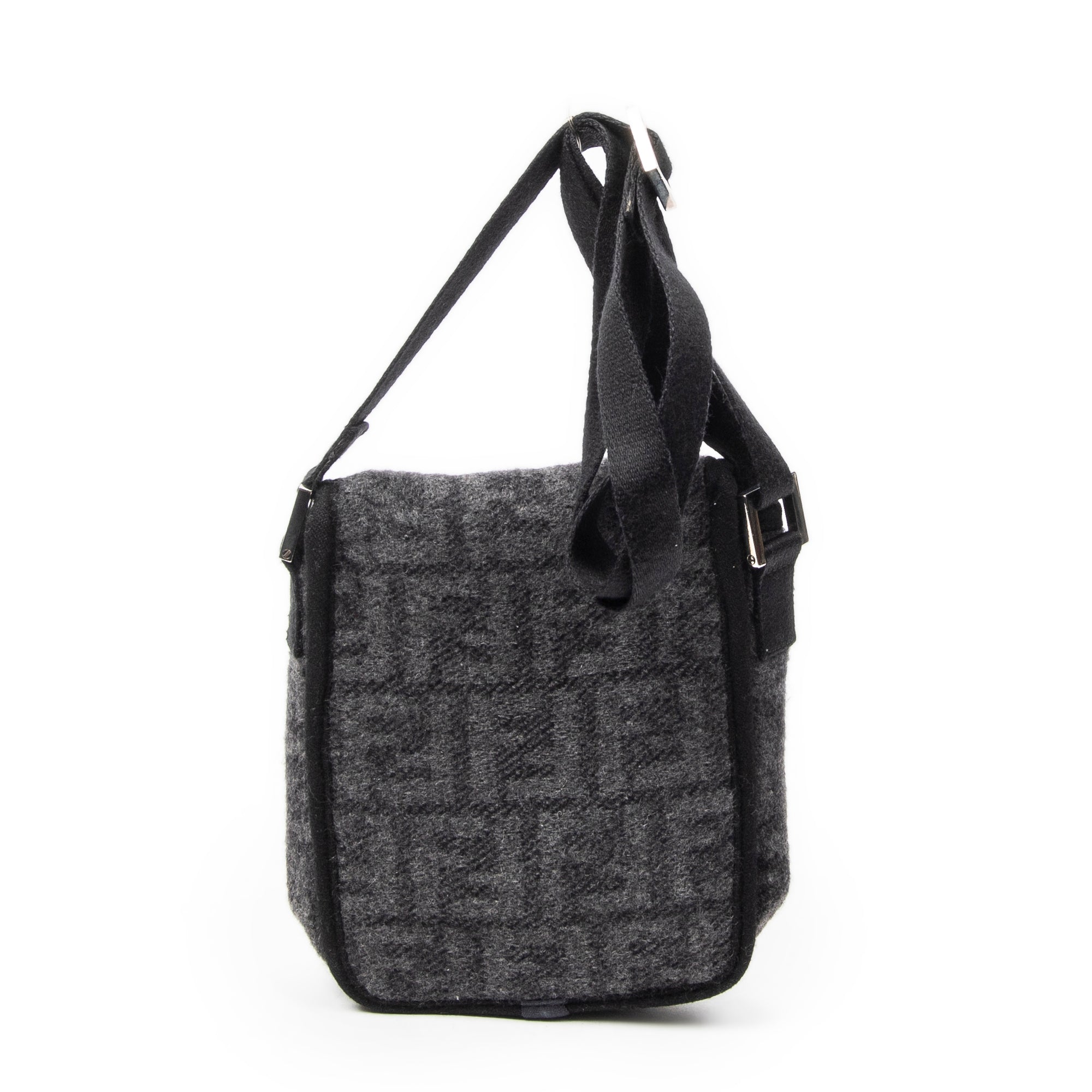 Shoulder Bag Mini FF Flap Crossbody Dark Grey Zucca Wool Canvas