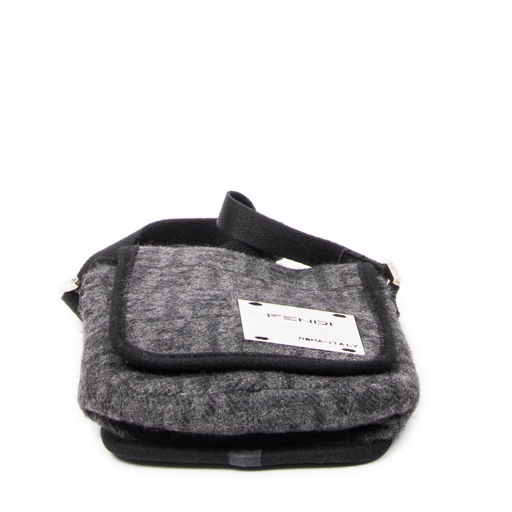Shoulder Bag Mini FF Flap Crossbody Dark Grey Zucca Wool Canvas