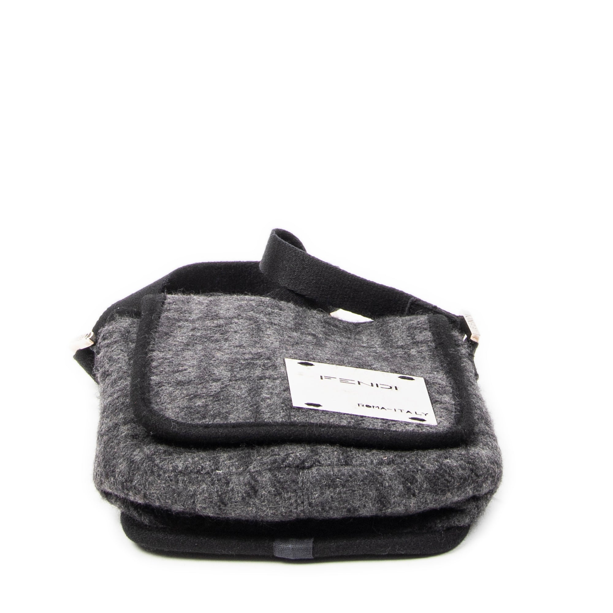 Shoulder Bag Mini FF Flap Crossbody Dark Grey Zucca Wool Canvas
