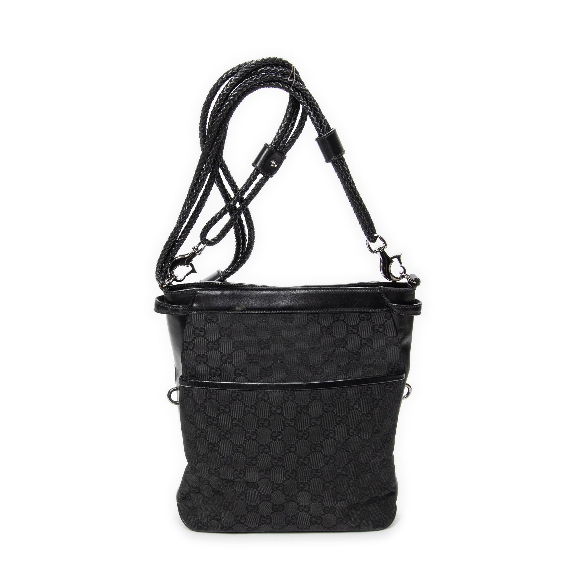 Bandolera con correa trenzada en lona monogramada negra