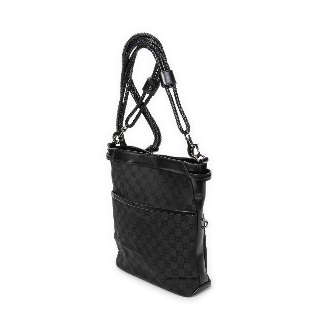 Bandolera con correa trenzada en lona monogramada negra