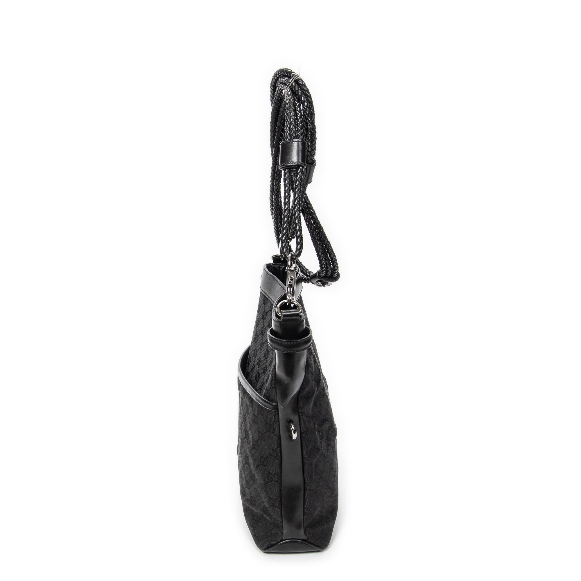 Bandolera con correa trenzada en lona monogramada negra