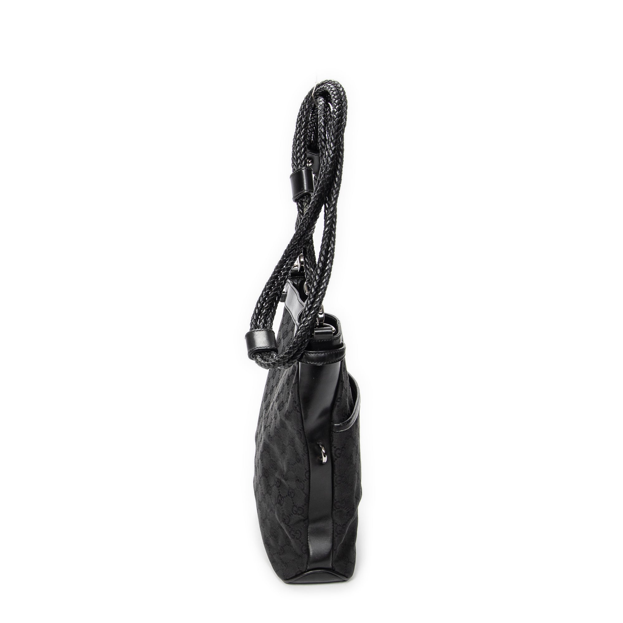 Bandolera con correa trenzada en lona monogramada negra