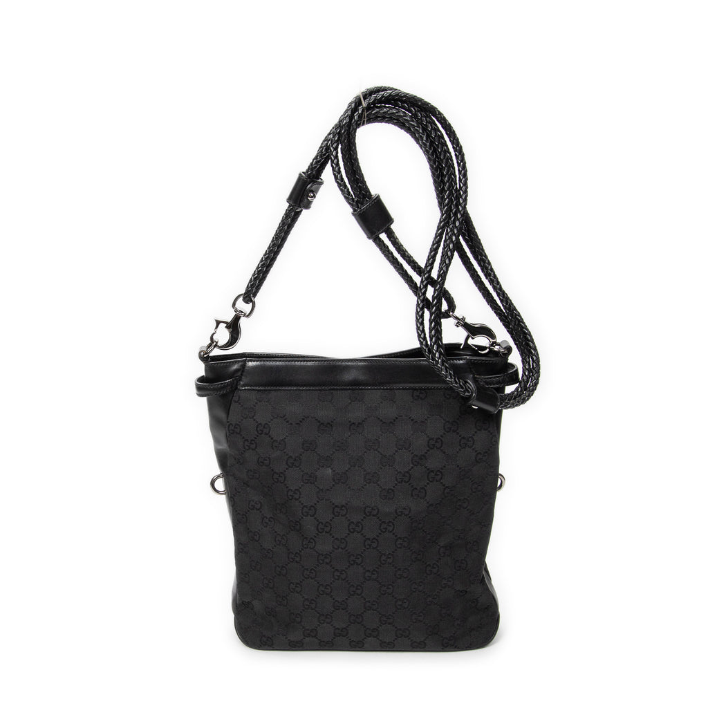 Bandolera con correa trenzada en lona monogramada negra