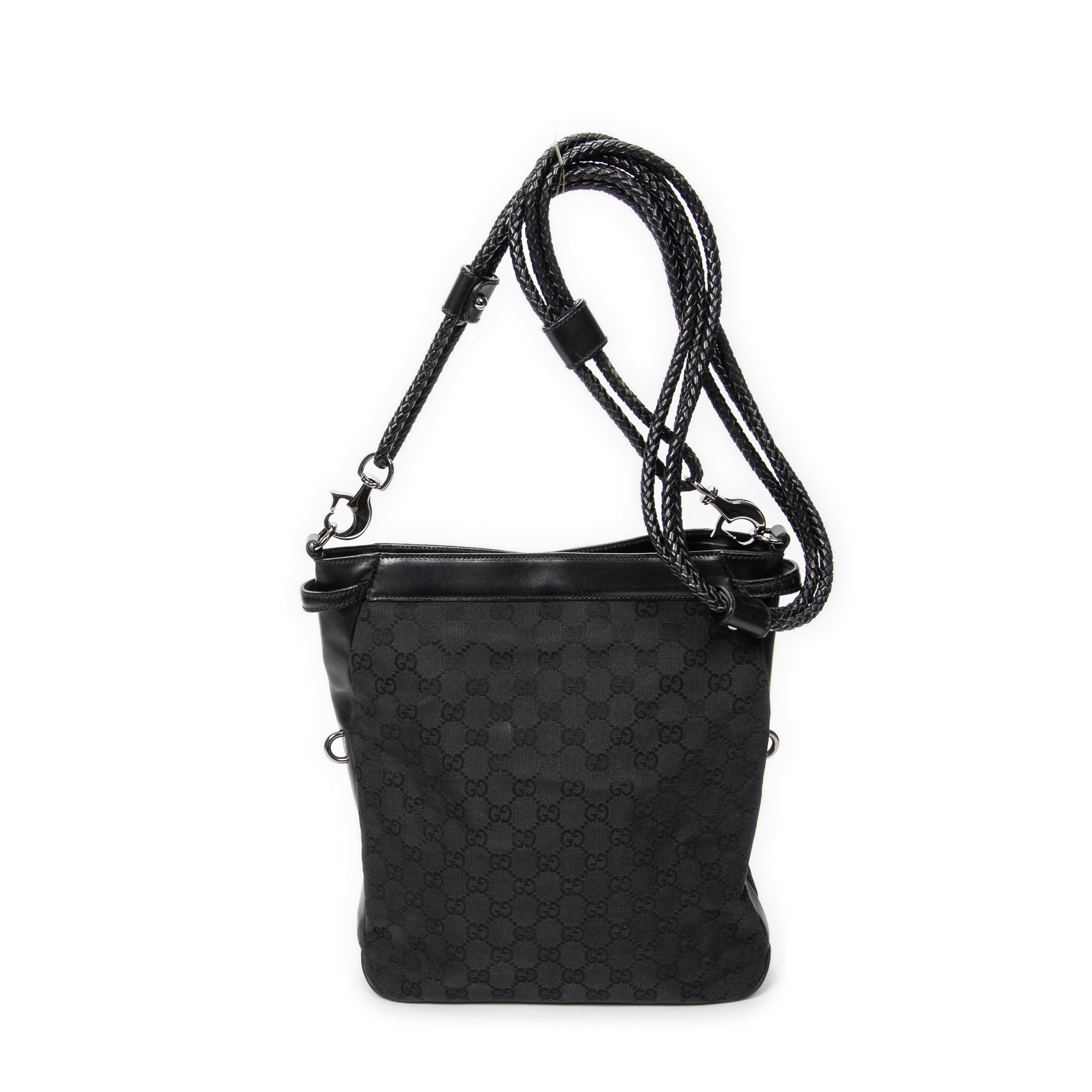 Bandolera con correa trenzada en lona monogramada negra
