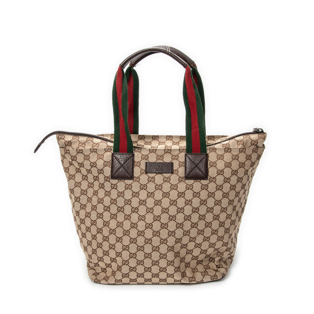 Shoulder Bag Large Web Shopping Tote Beige Monogrammed Canvas