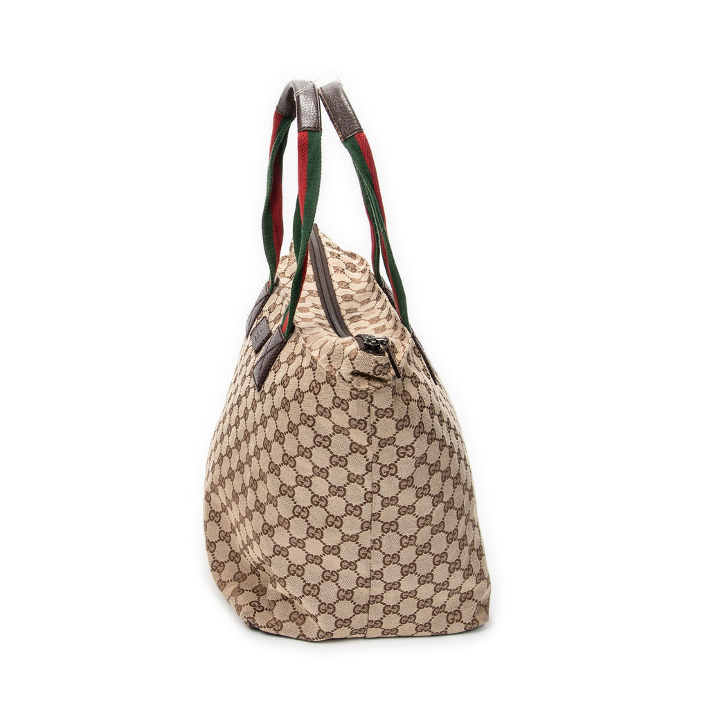 Shoulder Bag Large Web Shopping Tote Beige Monogrammed Canvas