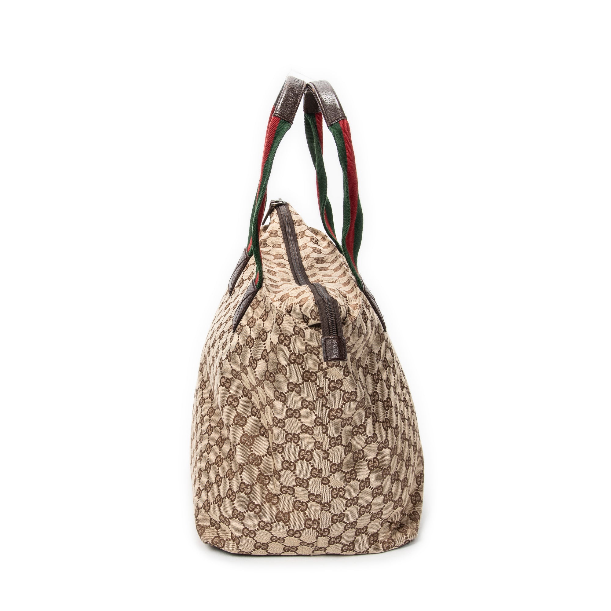 Bolso de hombro grande tipo tote de lona beige con monograma